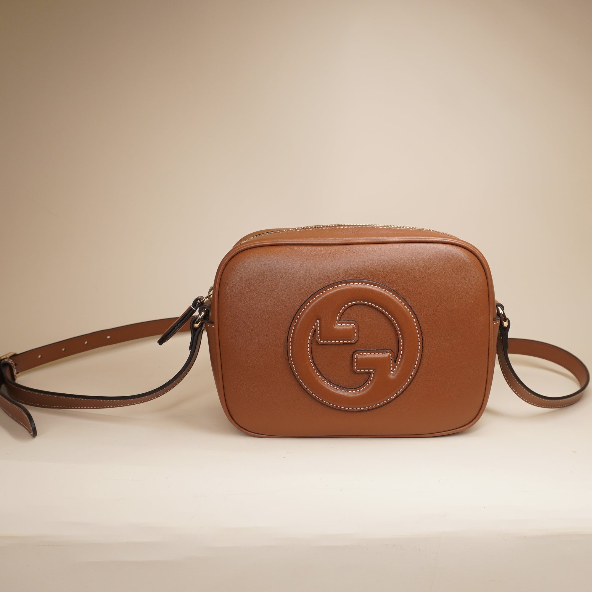PRE-OWNED GG Calfskin Mini Blondie Bag Brown Shoulder Bag