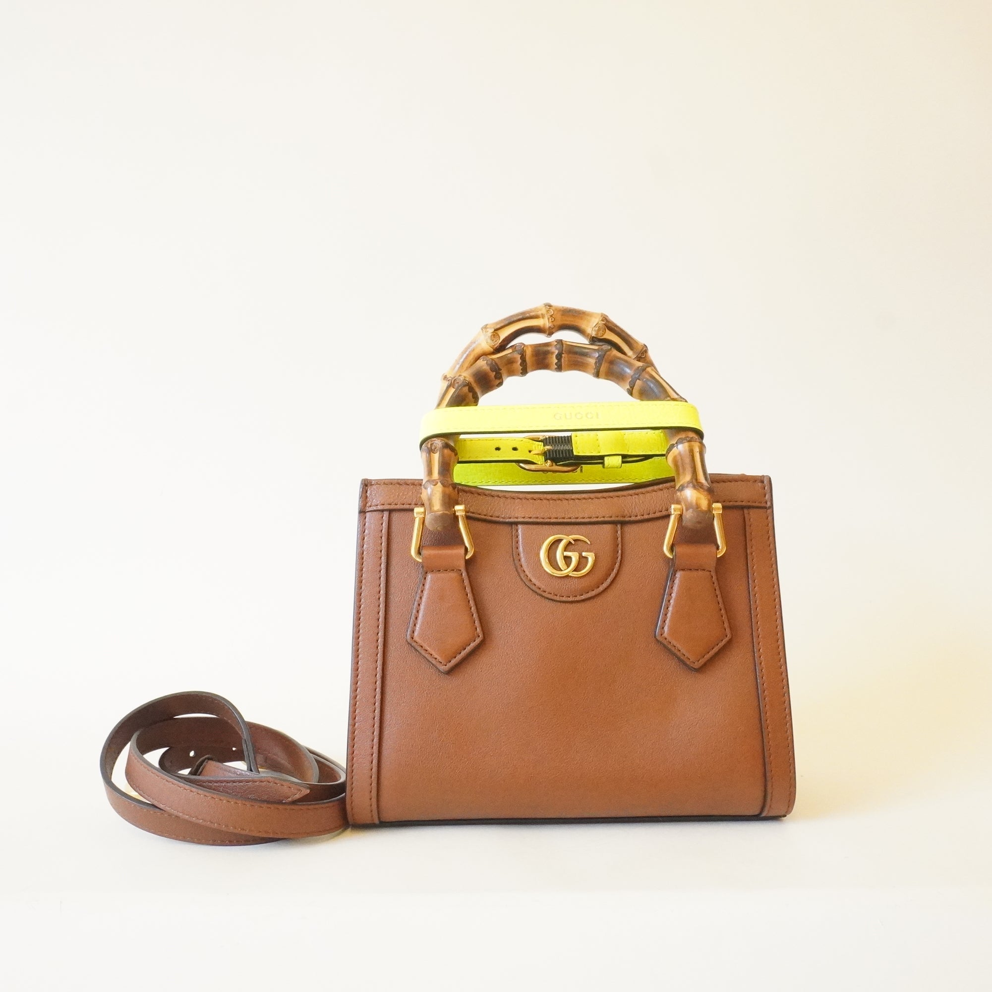 PRE-OWNED GG Brown Bamboo Diana Mini Shoulder Bag