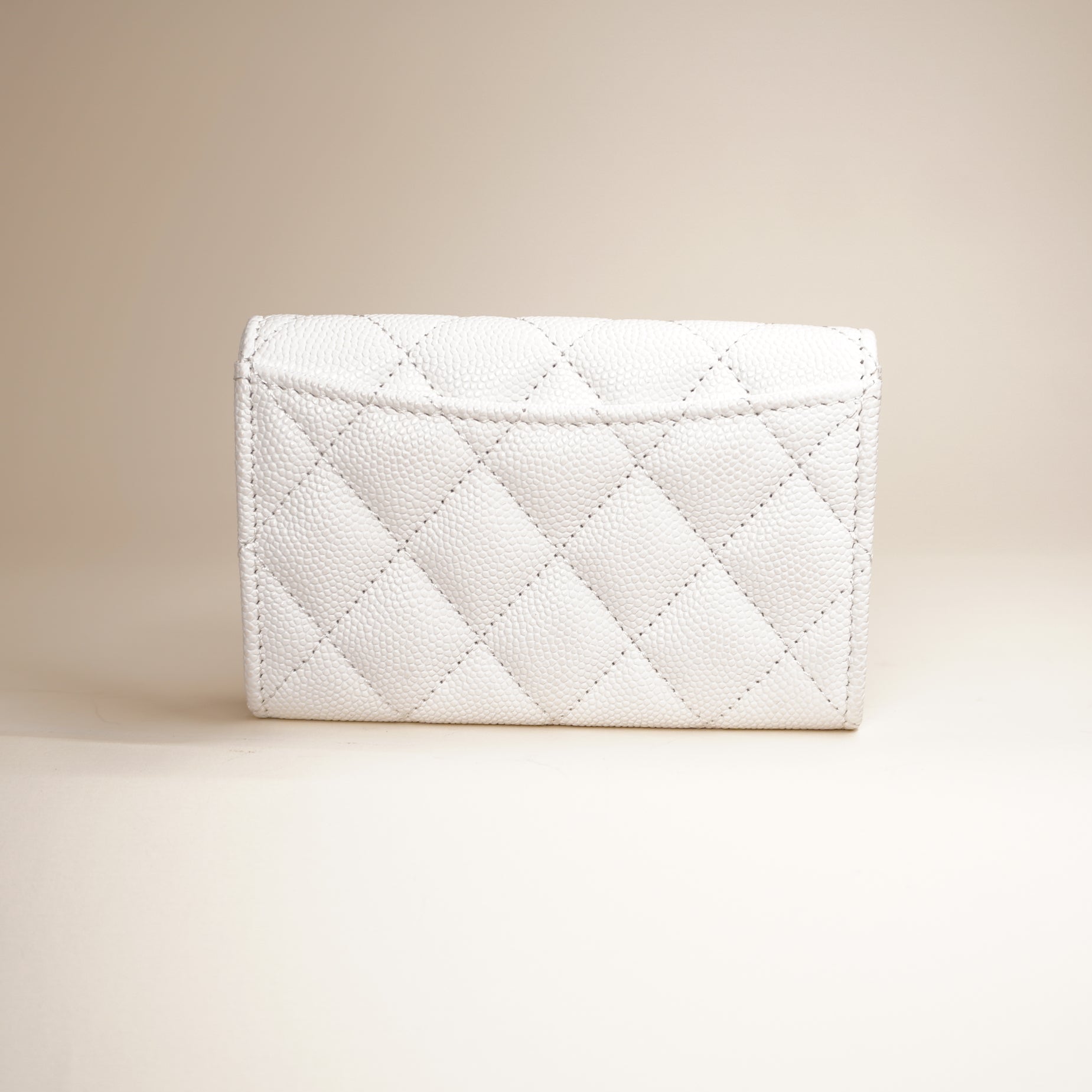 PRE-OWNED CC Caviar Leather Business Card Case Black White Red