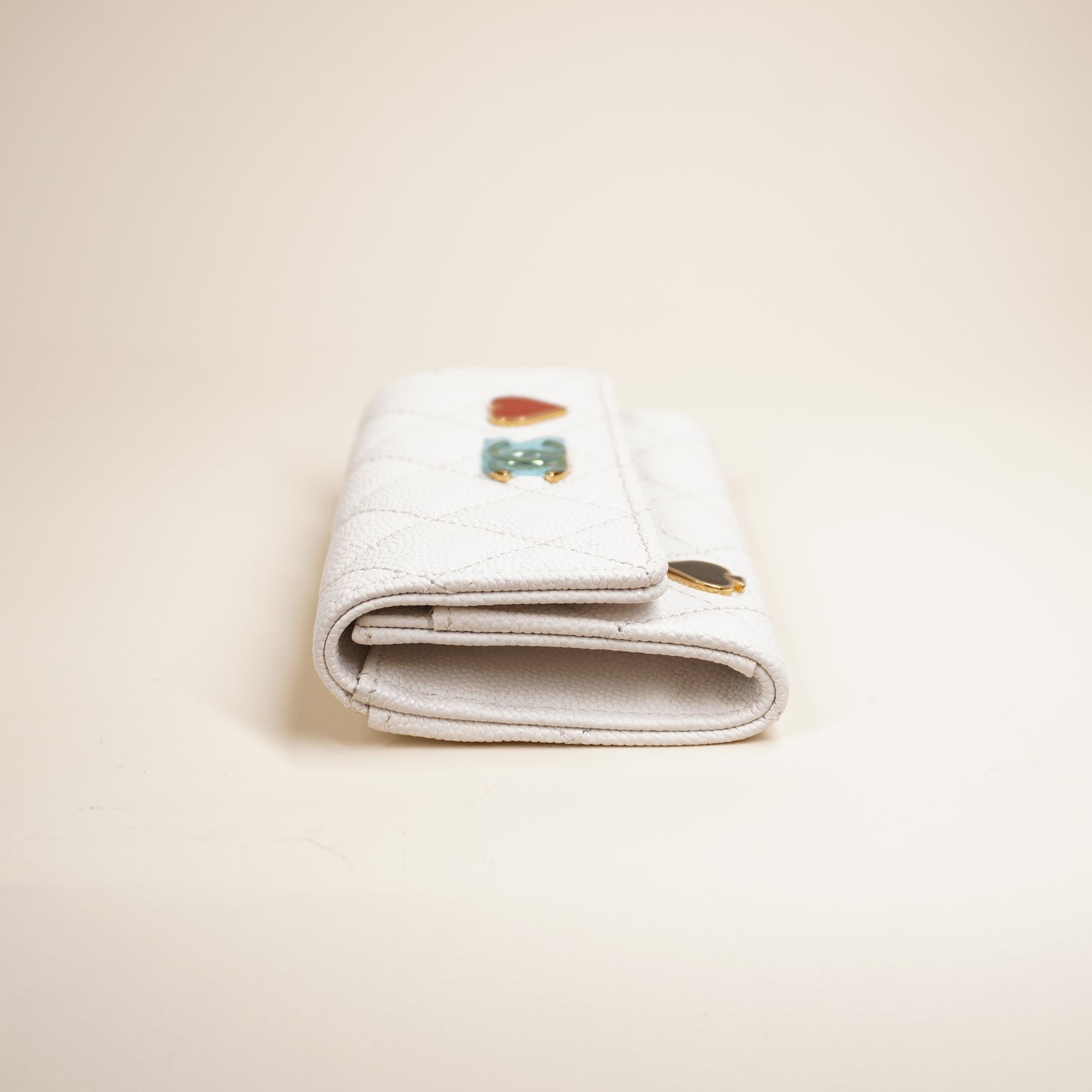 PRE-OWNED CC Caviar Leather Business Card Case Black White Red