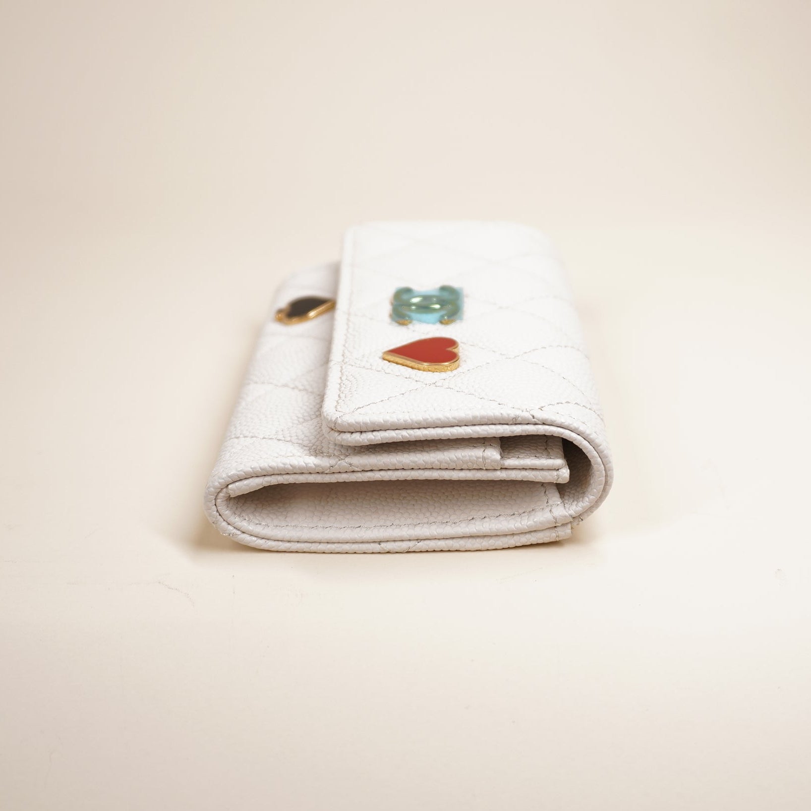 PRE-OWNED CC Caviar Leather Business Card Case Black White Red