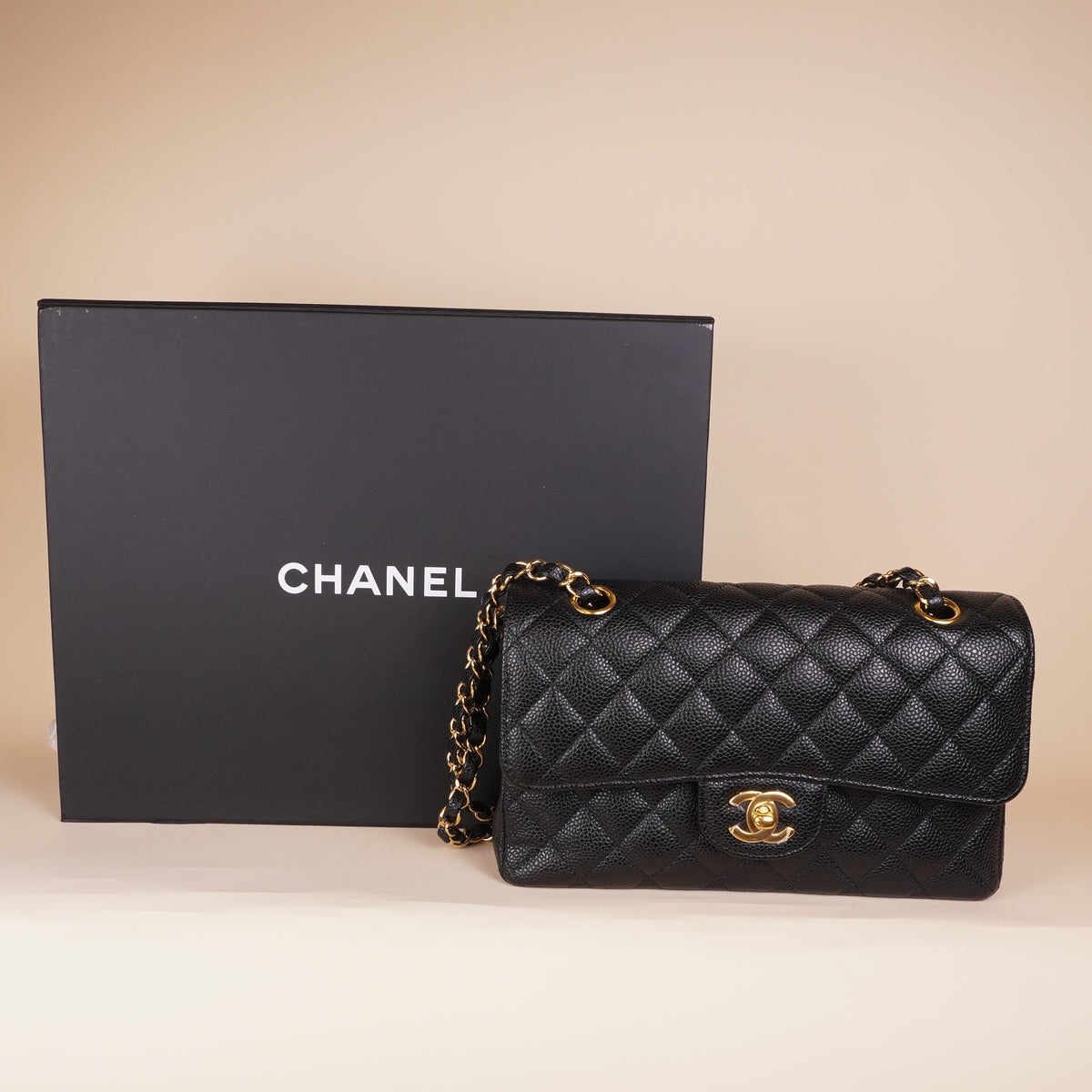 PRE-OWNED CC Caviar Quilted Small Double Flap Black