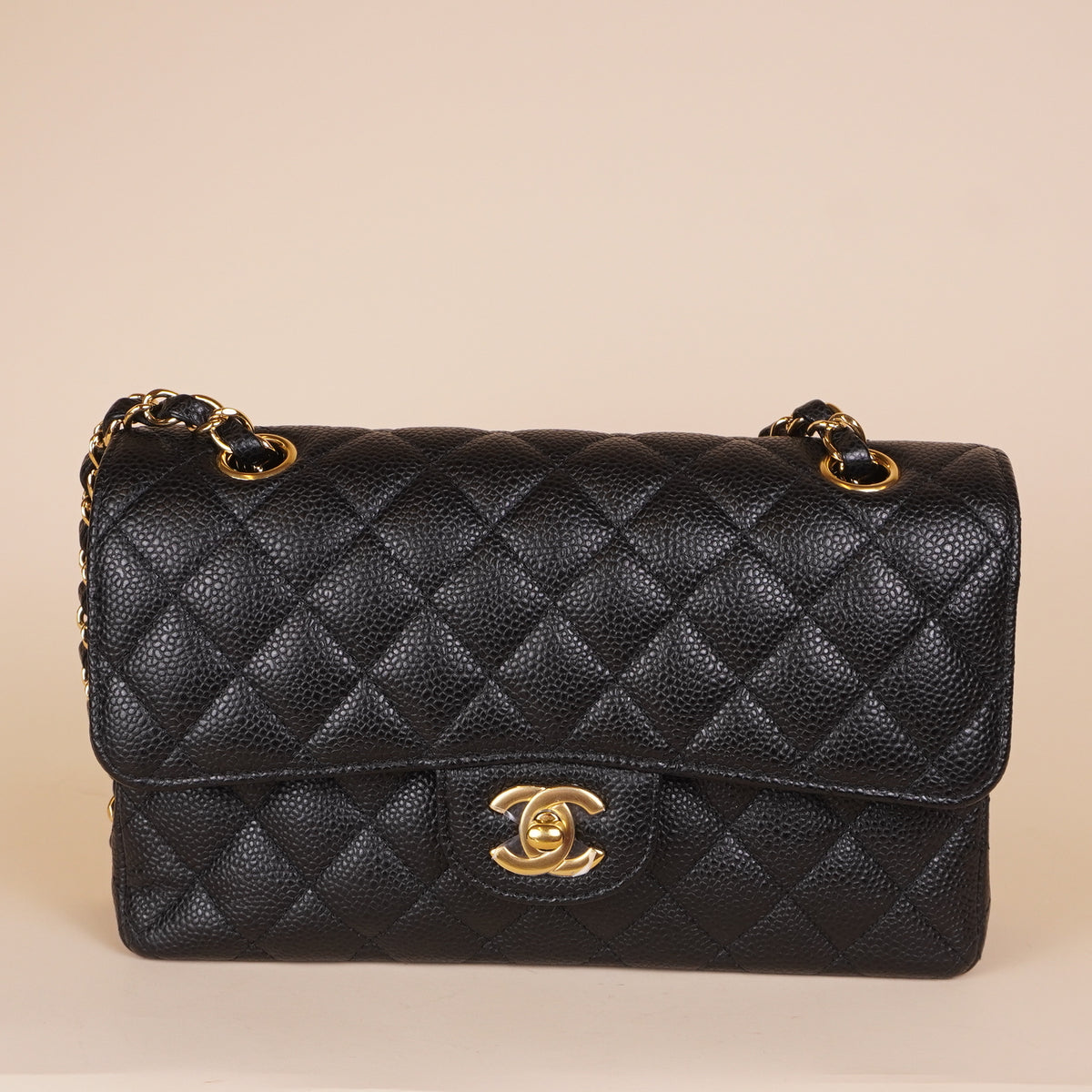 PRE-OWNED CC Caviar Quilted Small Double Flap Black