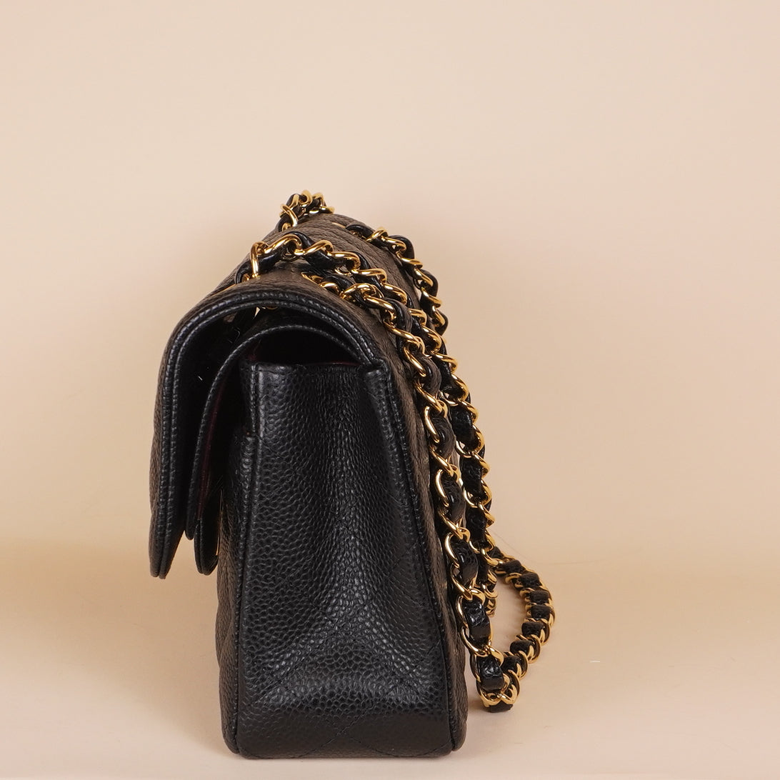 PRE-OWNED CC Caviar Quilted Small Double Flap Black