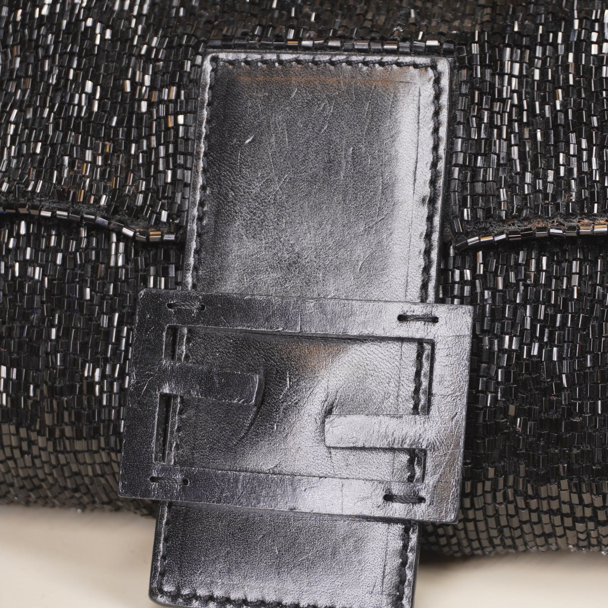 PRE-OWNED FF Black Sequin Beaded Baguette Shoulder Bag