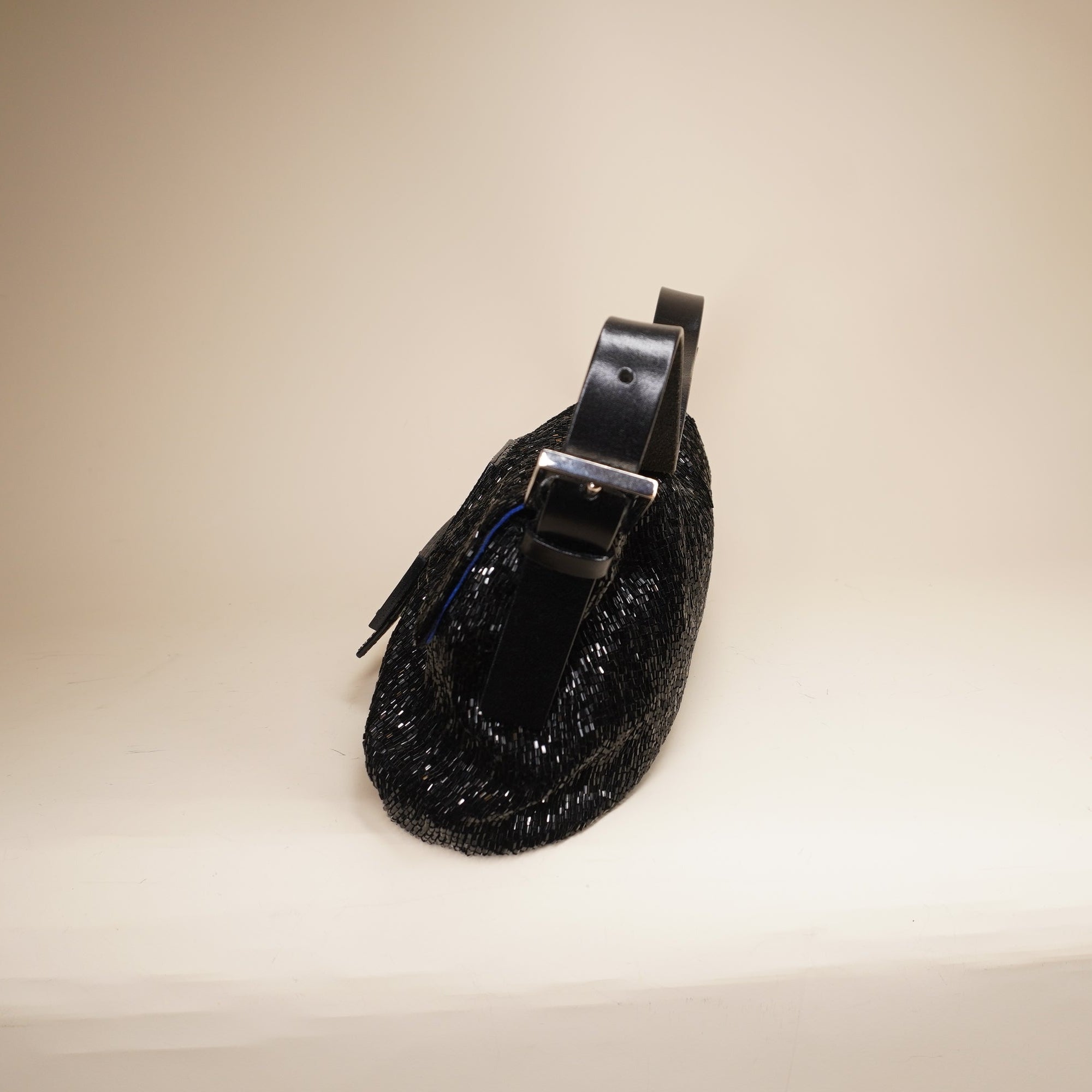 PRE-OWNED FF Black Sequin Beaded Baguette Shoulder Bag