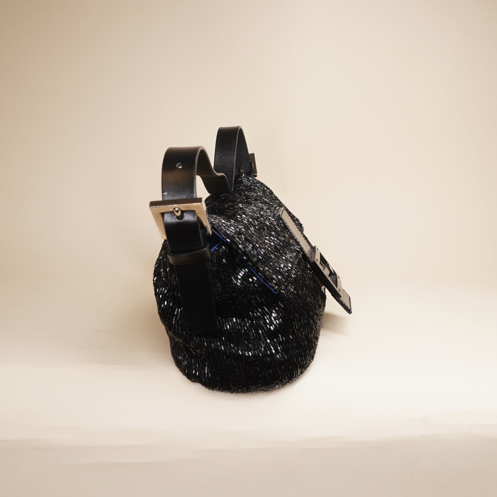 PRE-OWNED FF Black Sequin Beaded Baguette Shoulder Bag