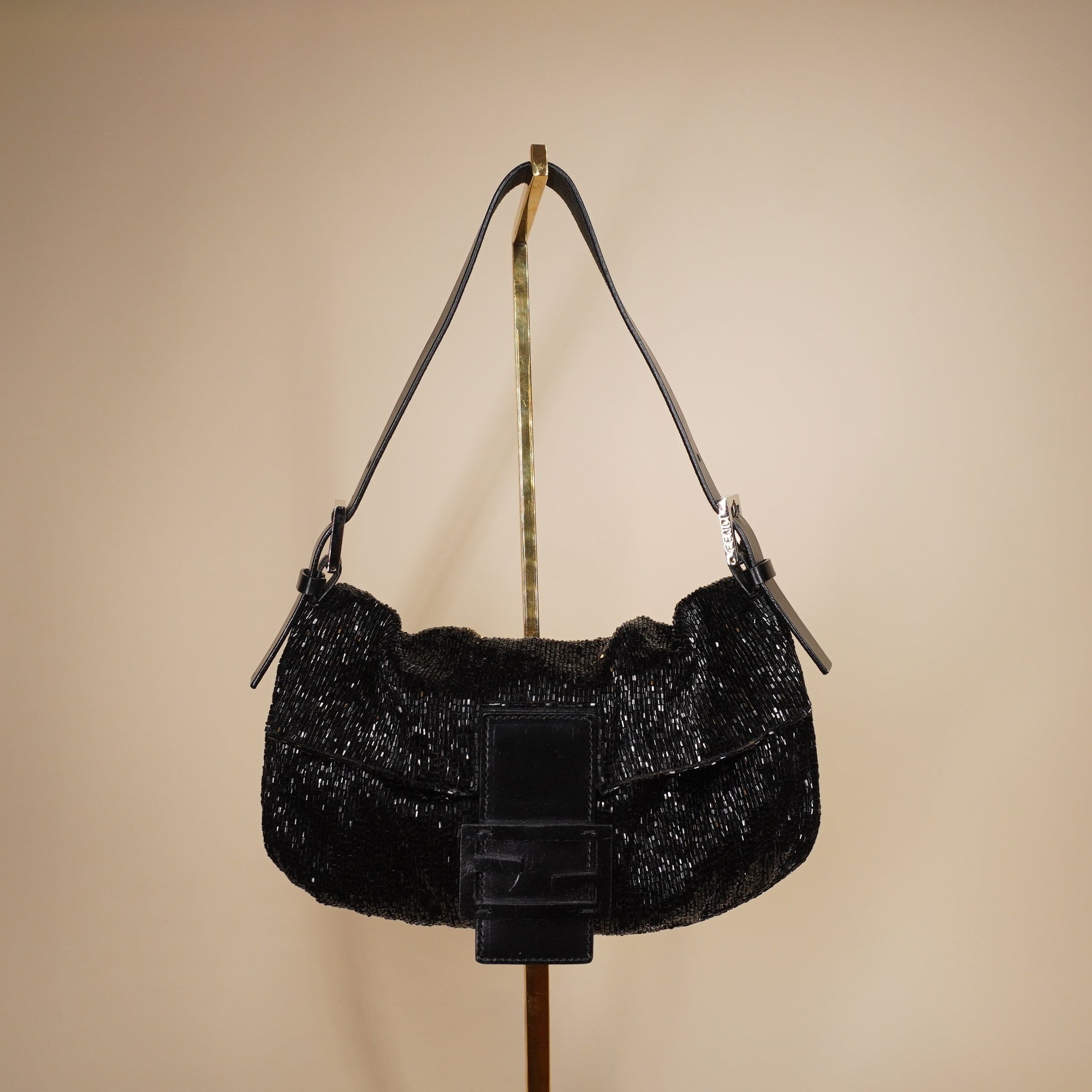 PRE-OWNED FF Black Sequin Beaded Baguette Shoulder Bag