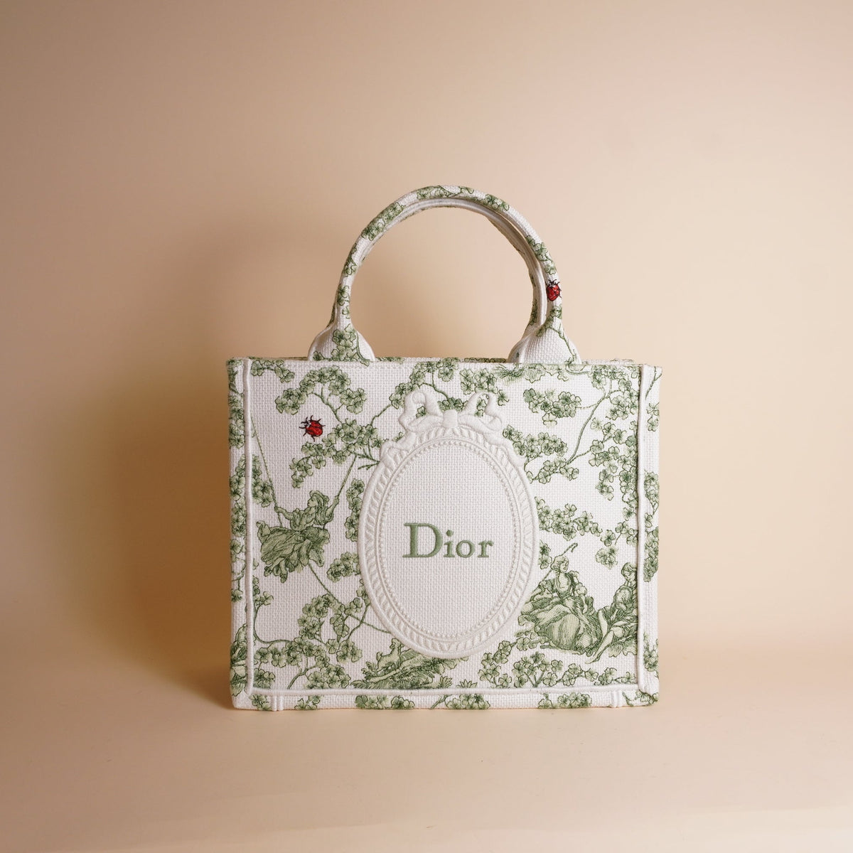 PRE-OWNED CD Cotton Toile De Jouy Clover Embroidered Dior Medaillon Tote Bag 
