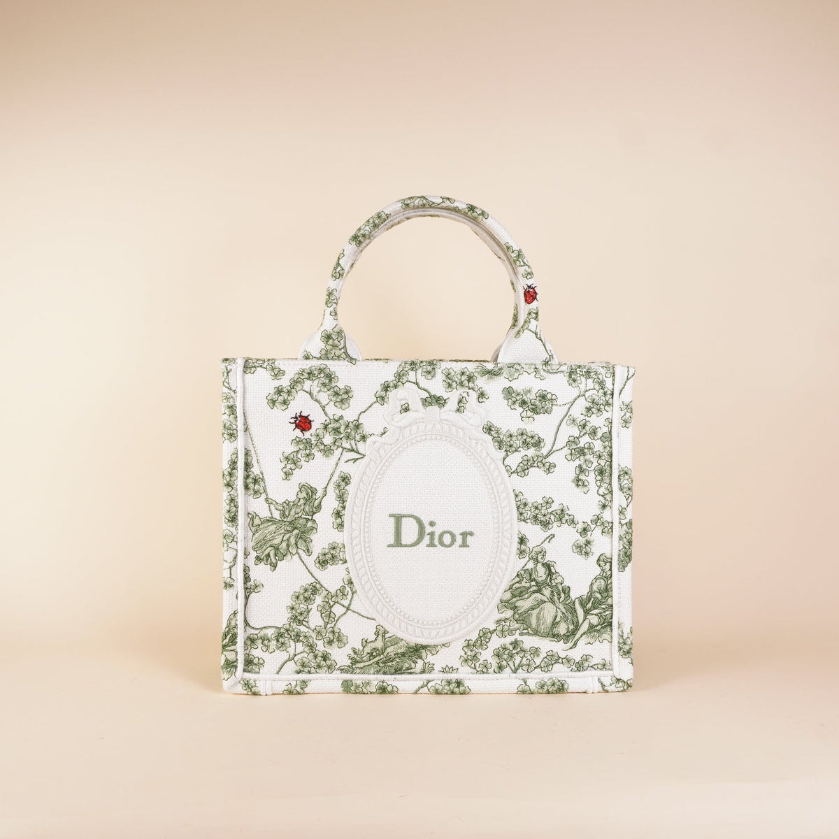 PRE-OWNED CD Cotton Toile De Jouy Clover Embroidered Dior Medaillon Tote Bag 