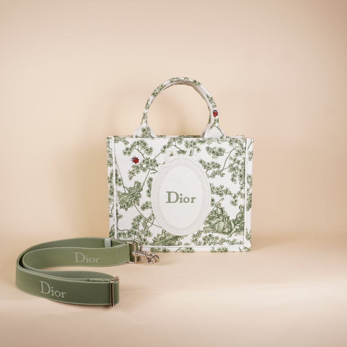 PRE-OWNED CD Cotton Toile De Jouy Clover Embroidered Dior Medaillon Tote Bag 