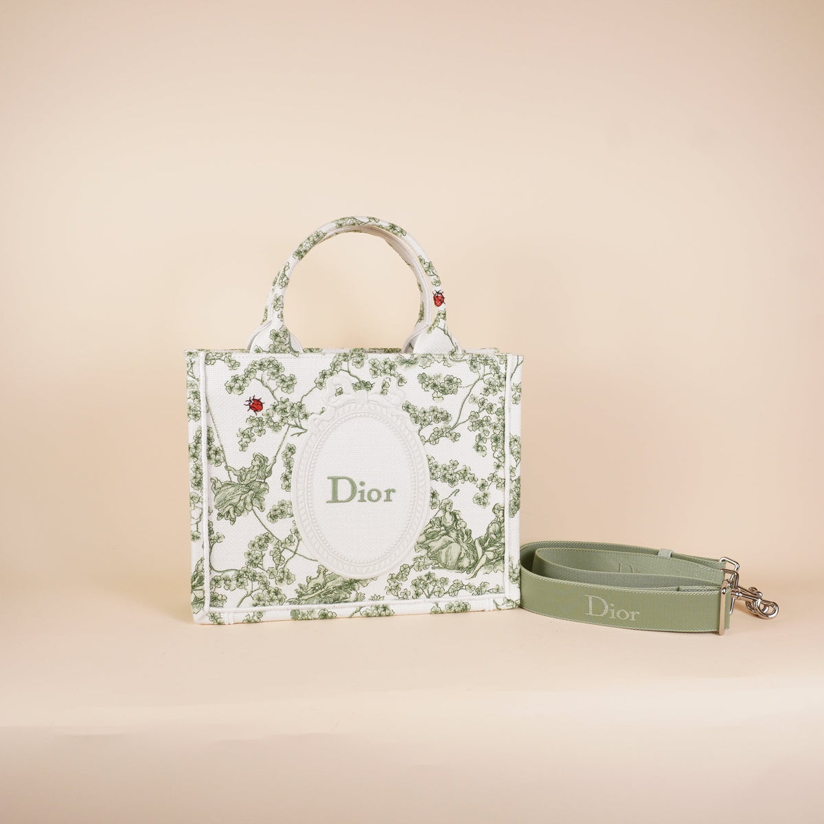 PRE-OWNED CD Cotton Toile De Jouy Clover Embroidered Dior Medaillon Tote Bag 