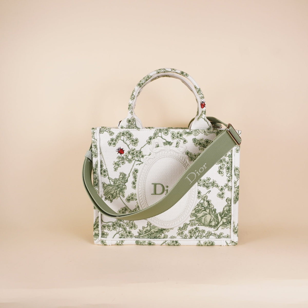PRE-OWNED CD Cotton Toile De Jouy Clover Embroidered Dior Medaillon Tote Bag 