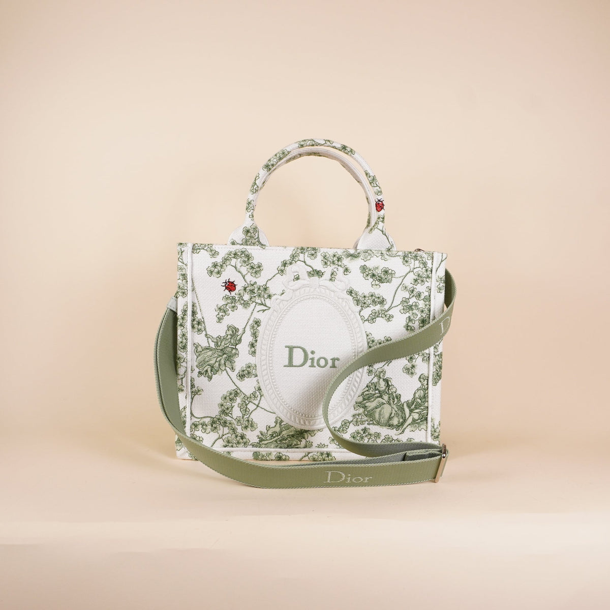 PRE-OWNED CD Cotton Toile De Jouy Clover Embroidered Dior Medaillon Tote Bag 