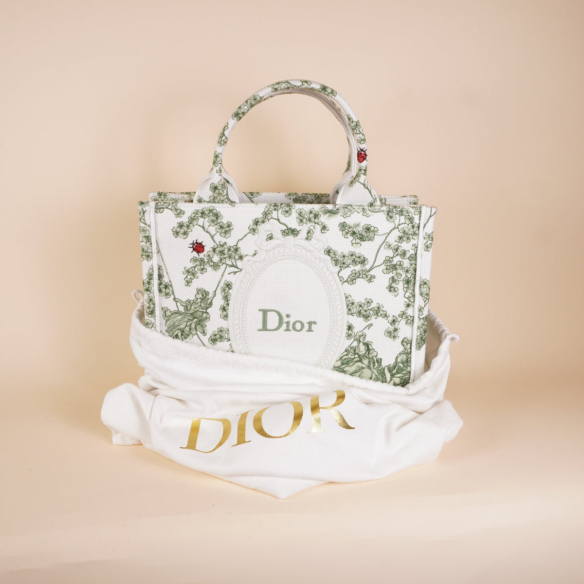 PRE-OWNED CD Cotton Toile De Jouy Clover Embroidered Dior Medaillon Tote Bag 