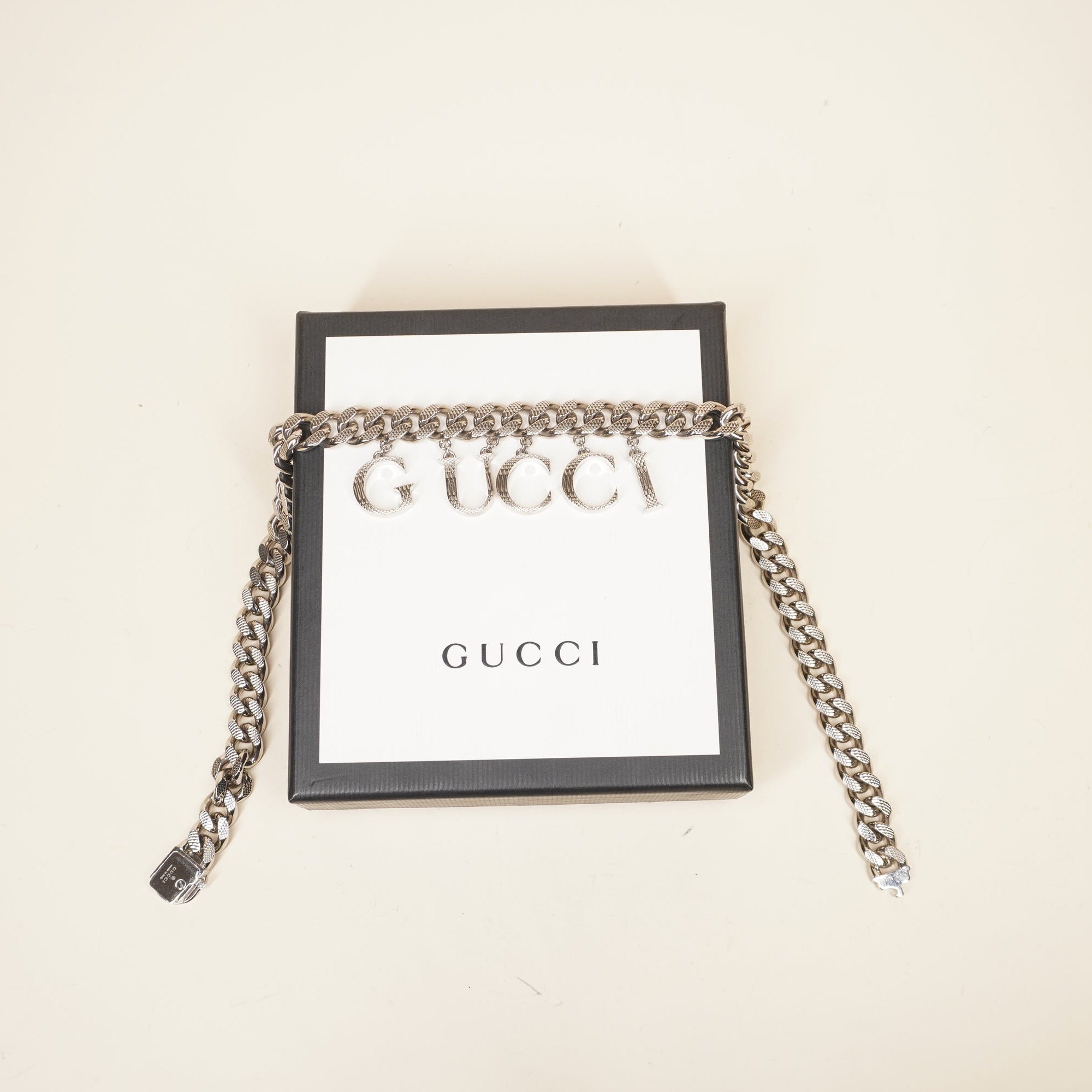 PRE-OWNED GG Script Choker Necklace Silver