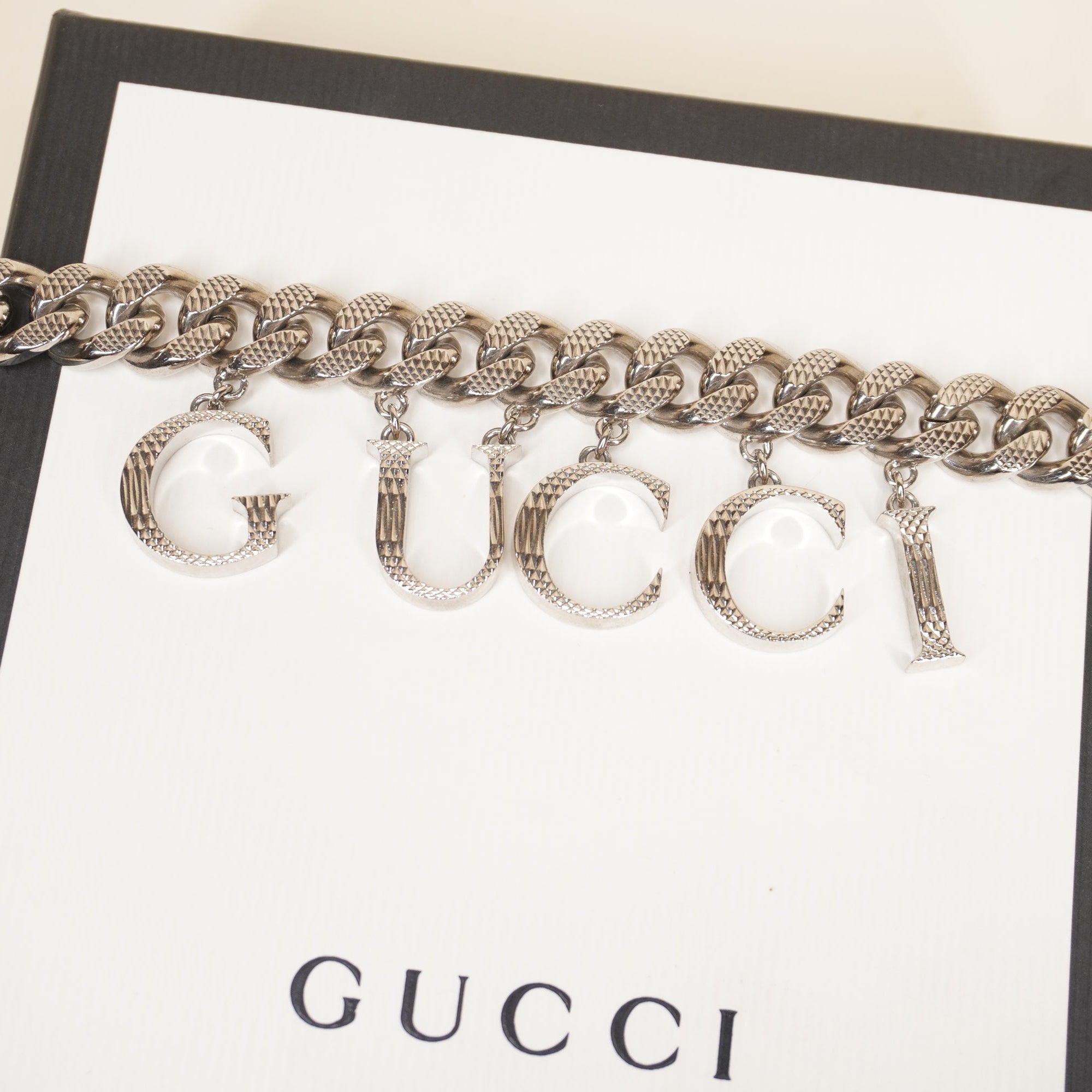 PRE-OWNED GG Script Choker Necklace Silver