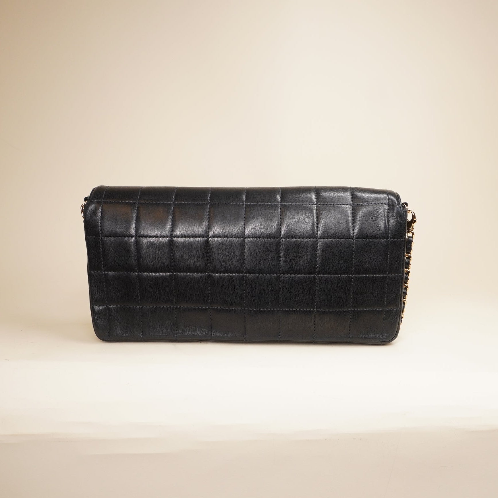 PRE-OWNED CC Black Lambskin East West Chocolate Bar Flap Shoulder Bag