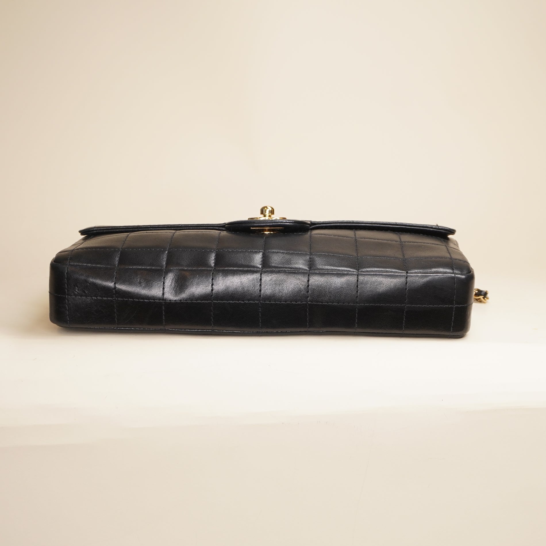 PRE-OWNED CC Black Lambskin East West Chocolate Bar Flap Shoulder Bag