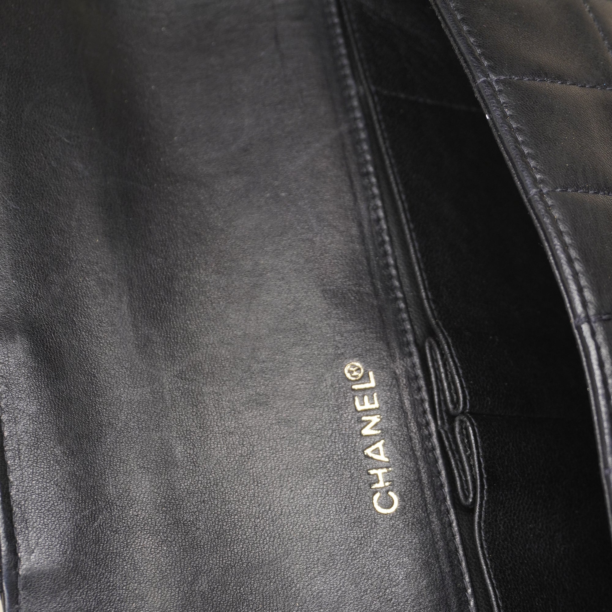 PRE-OWNED CC Black Lambskin East West Chocolate Bar Flap Shoulder Bag