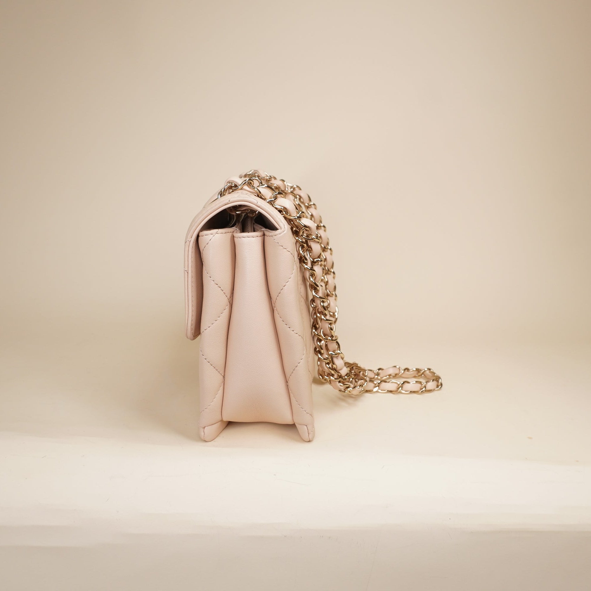 Beige Lambskin Mini Square Classic Shoulder Bag