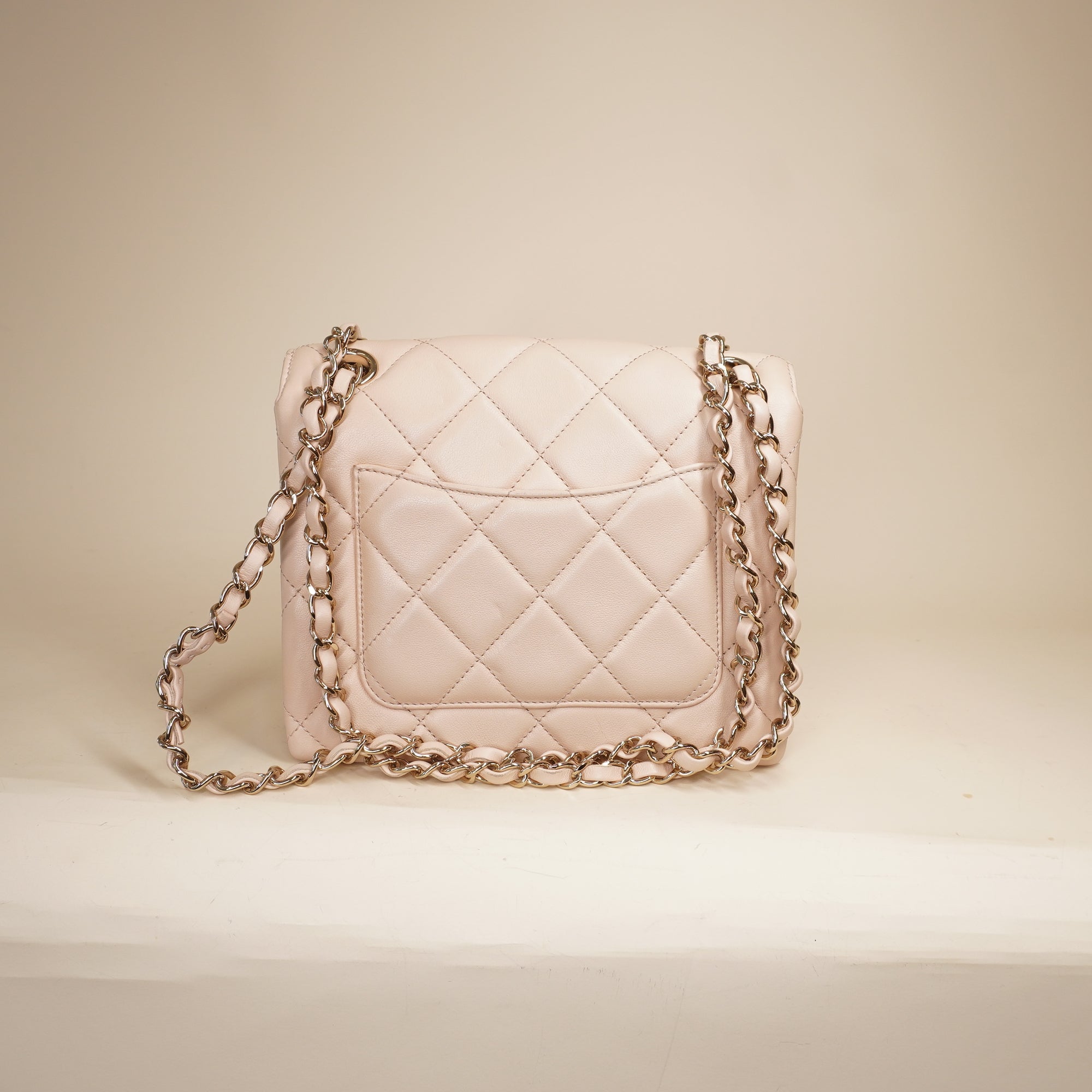 Beige Lambskin Mini Square Classic Shoulder Bag