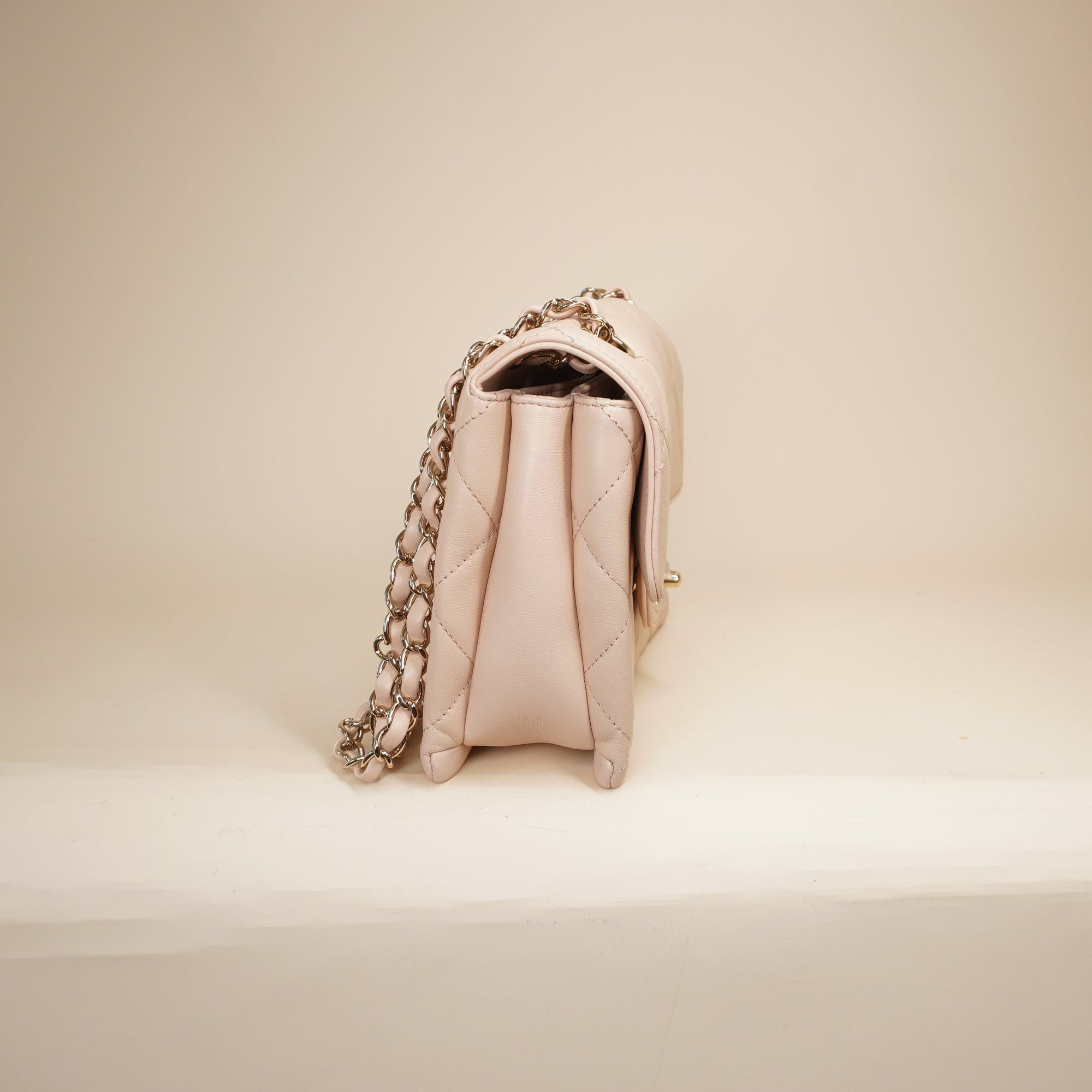 Beige Lambskin Mini Square Classic Shoulder Bag