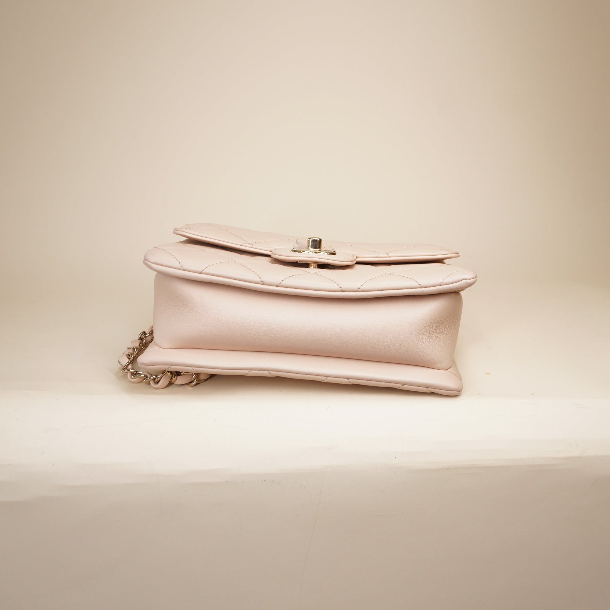 Beige Lambskin Mini Square Classic Shoulder Bag