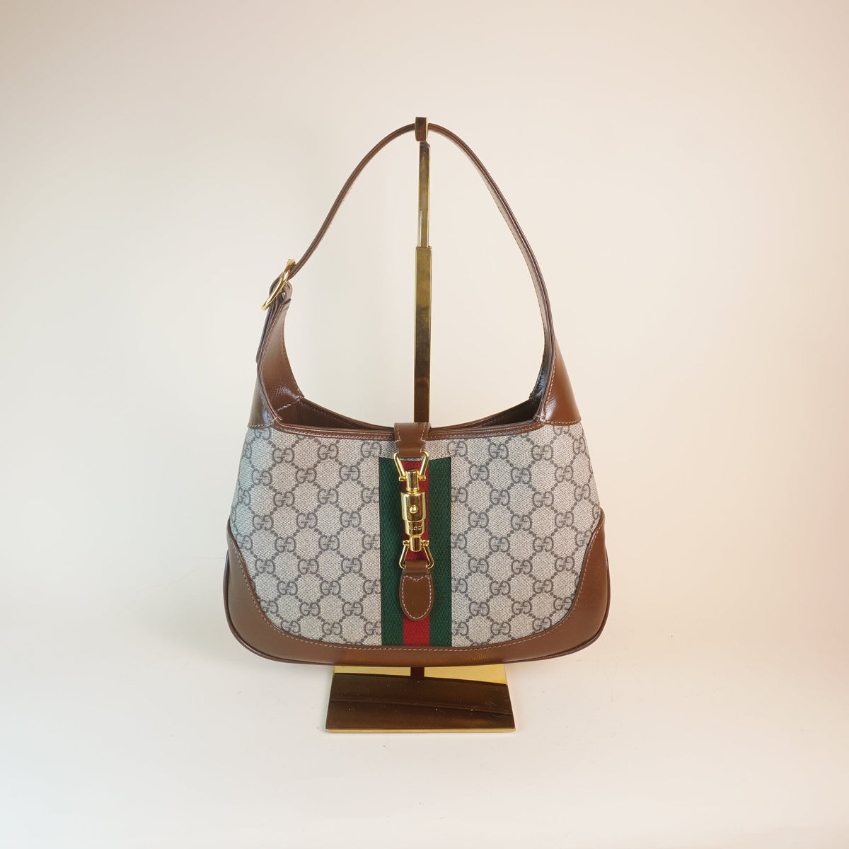 PRE-OWNED Beige/Brown GG Supreme Canvas Jackie 1961 Small Shoulder Bag