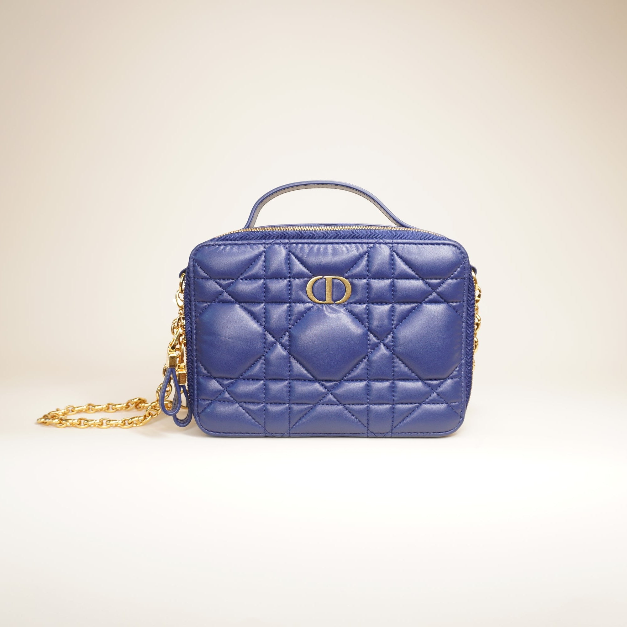 PRE-OWNED Calfskin Macrocannage Caro Box Blue Shoulder Bag