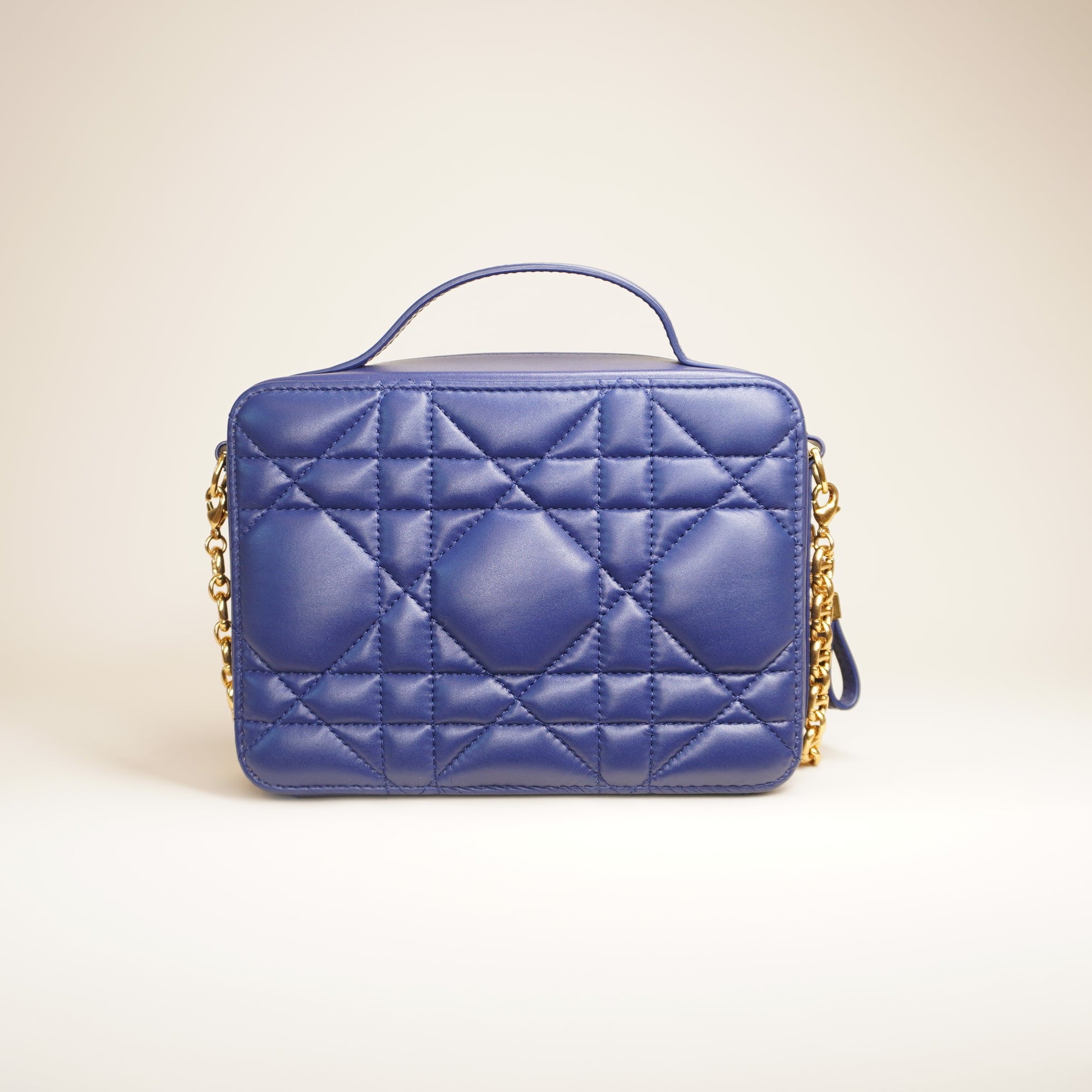 PRE-OWNED Calfskin Macrocannage Caro Box Blue Shoulder Bag