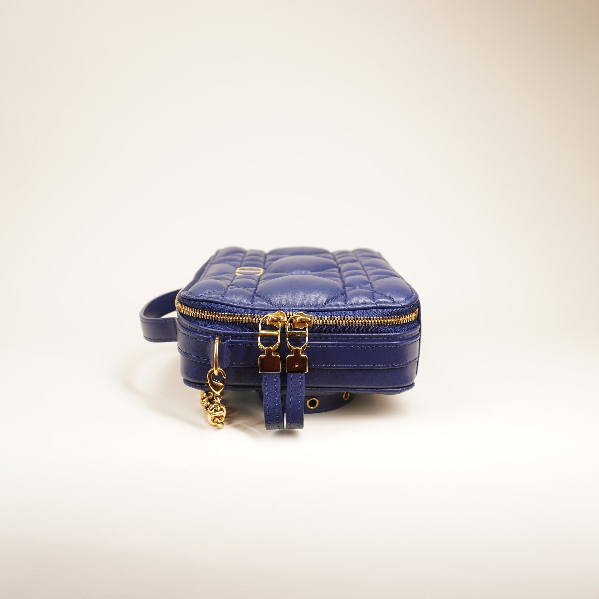 PRE-OWNED Calfskin Macrocannage Caro Box Blue Shoulder Bag