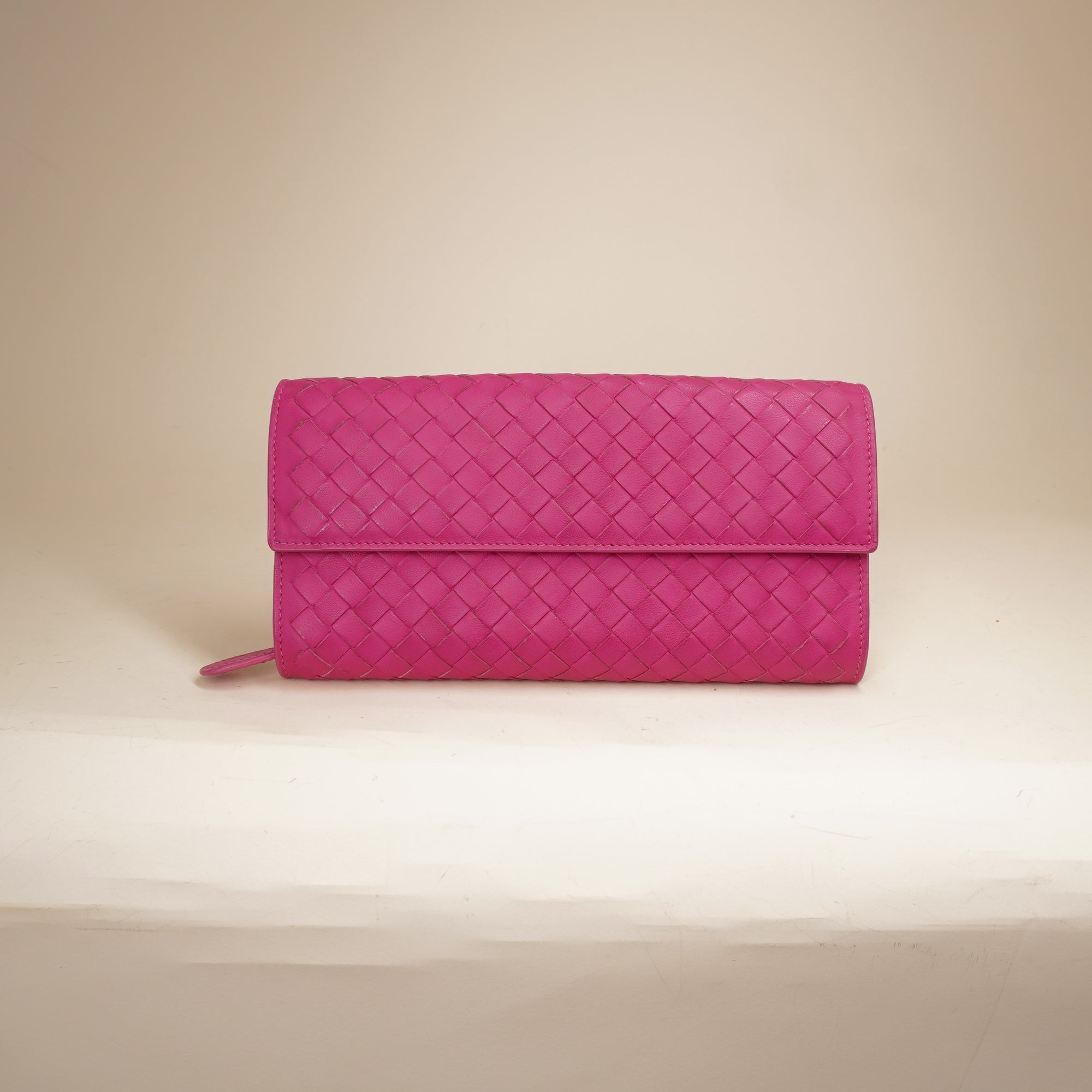Intrecciato Leather Flap Long Wallet