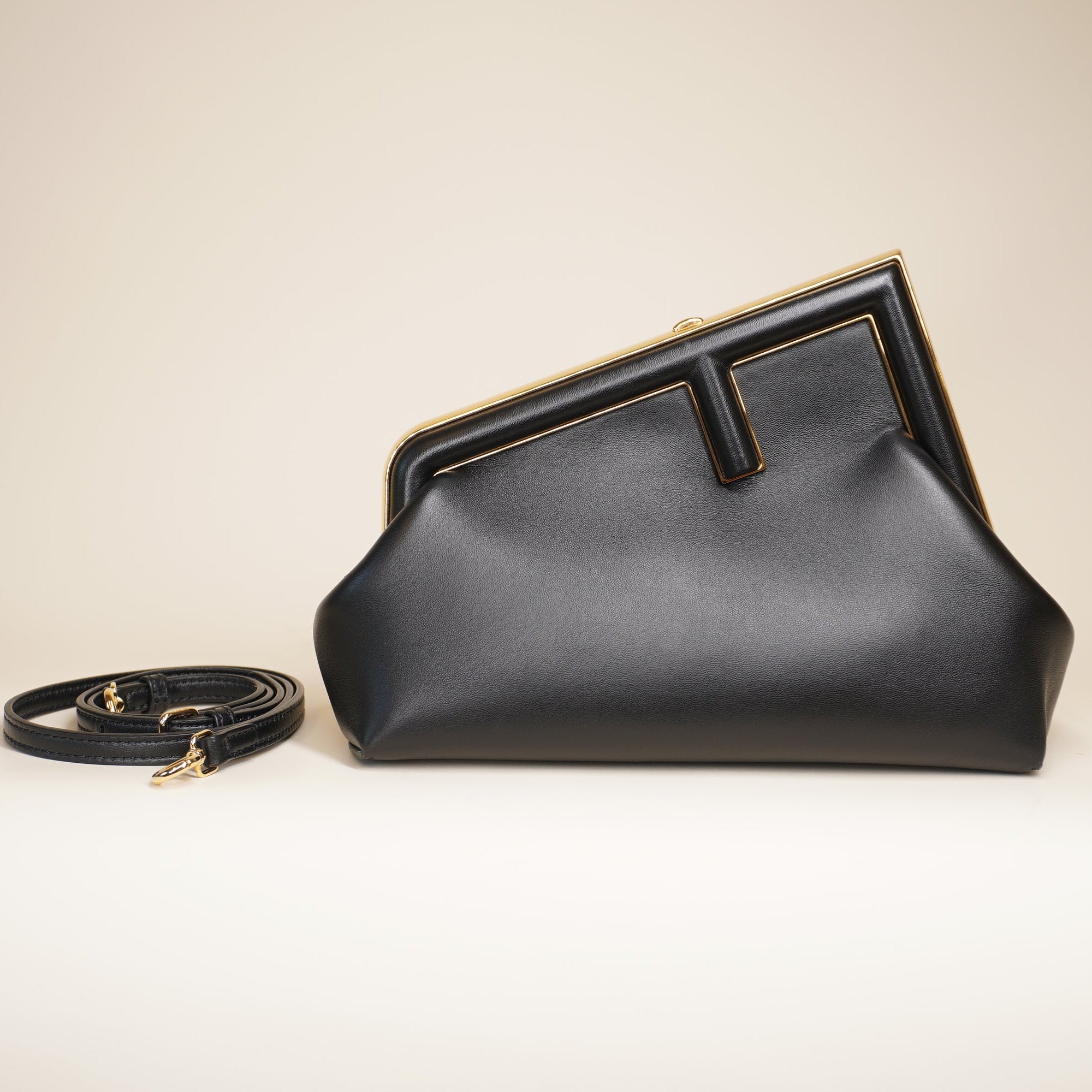 PRE-OWNED FF Shiny Nappa Small Fendi First Black Shoulder Bag