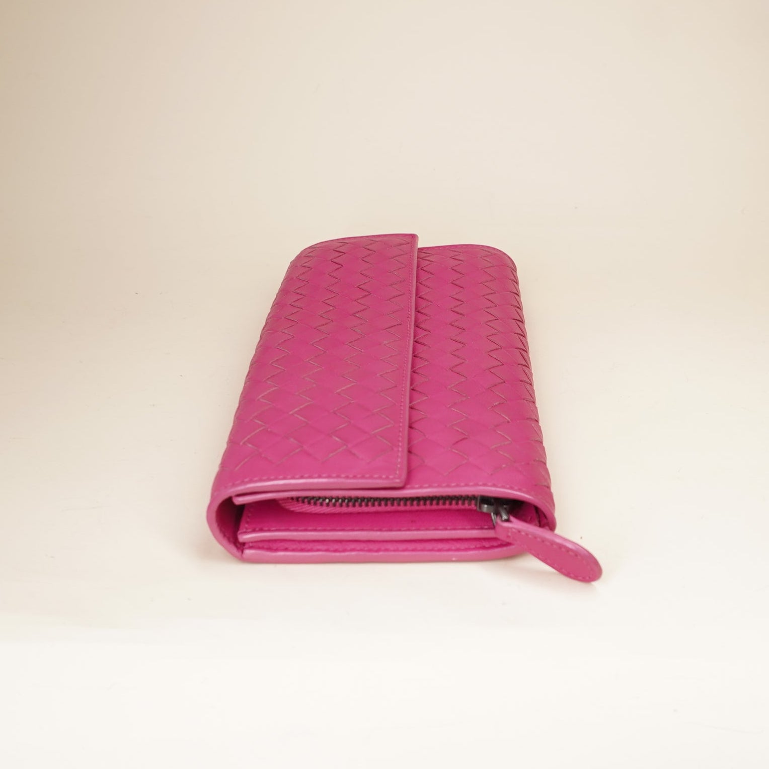 Intrecciato Leather Flap Long Wallet