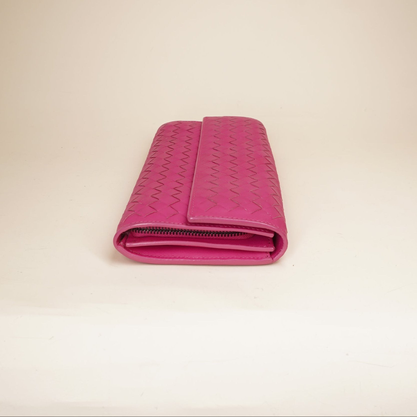 Intrecciato Leather Flap Long Wallet