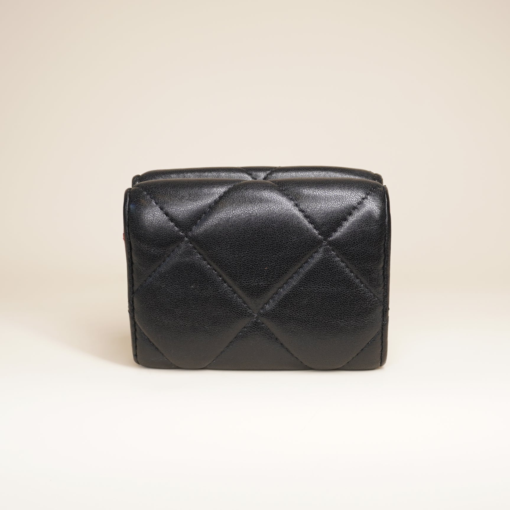 PRE-OWNED CC Black Lambskin 19 Tri-Fold Wallet