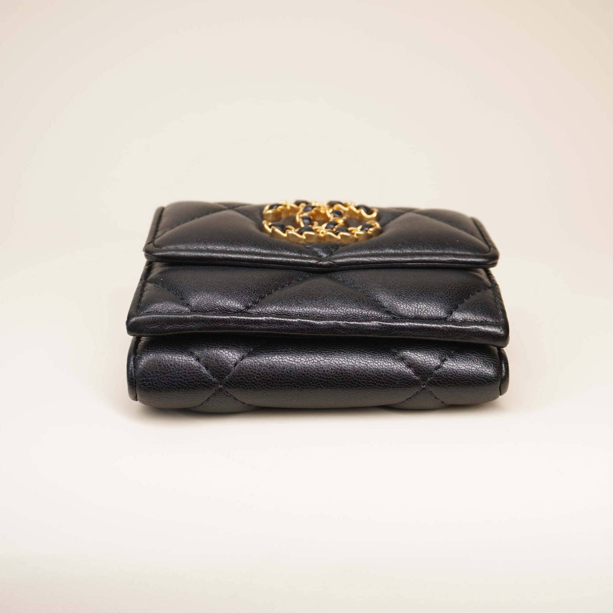 PRE-OWNED CC Black Lambskin 19 Tri-Fold Wallet