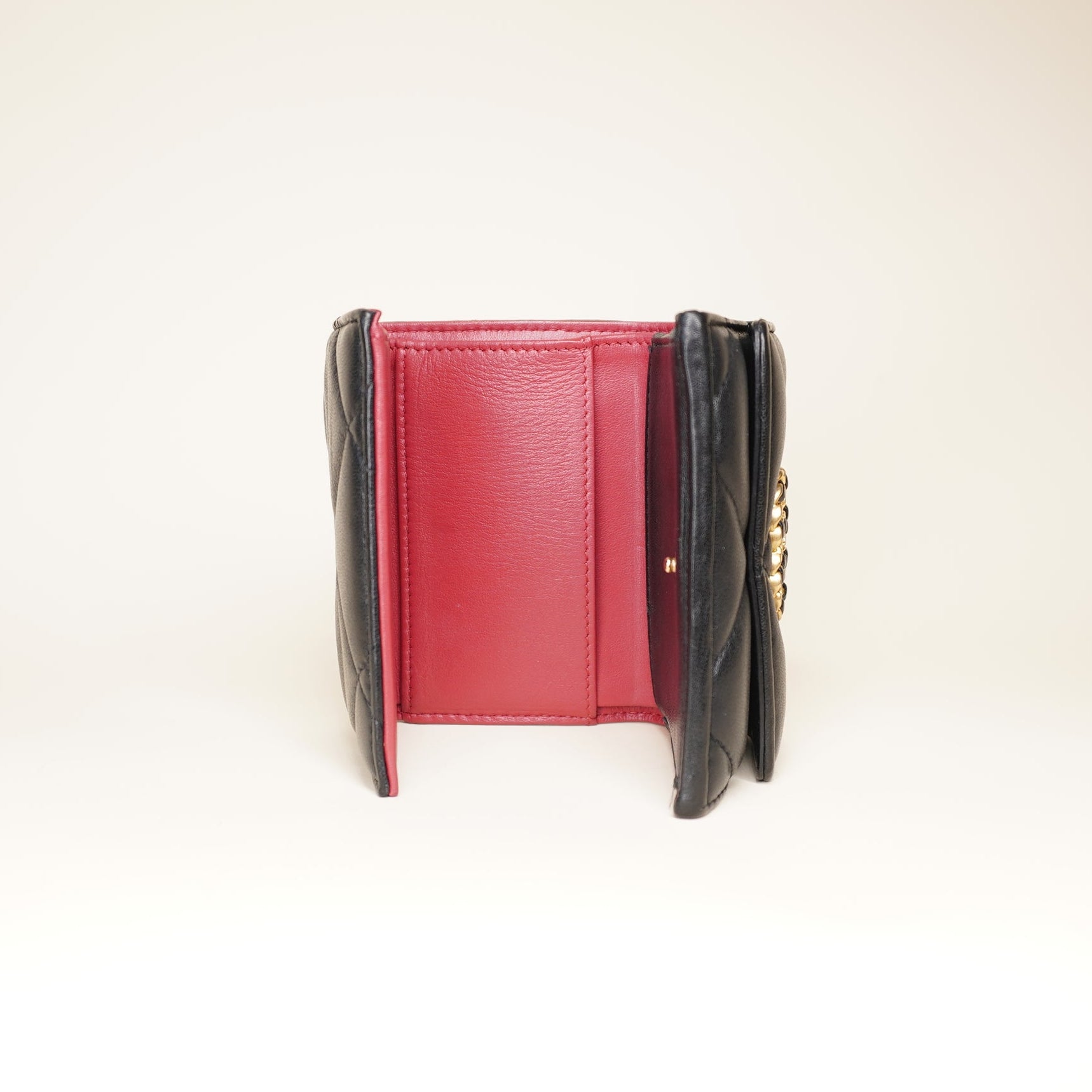 PRE-OWNED CC Black Lambskin 19 Tri-Fold Wallet