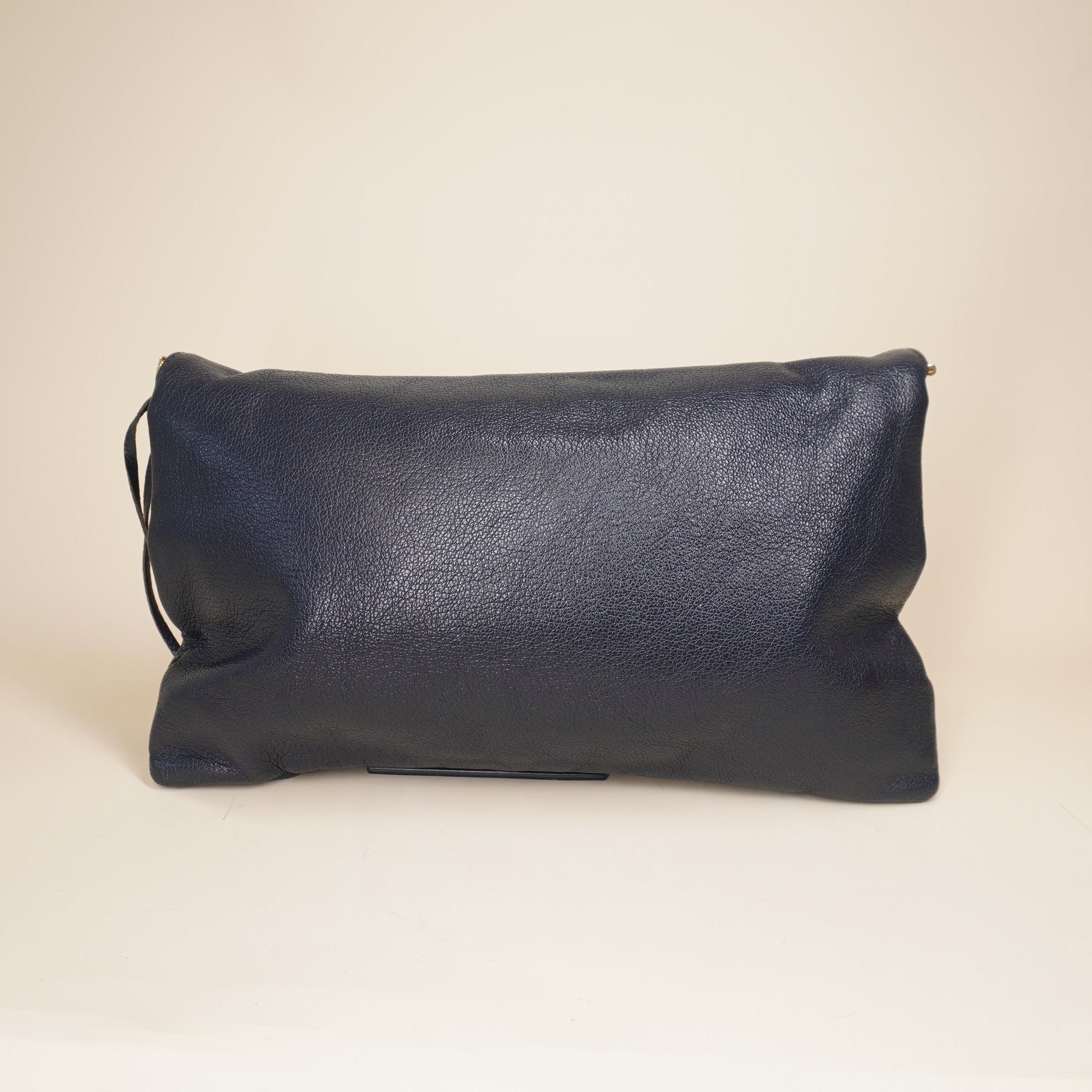 PRE-OWNED Classic Metallic Leather Navy Envelope Shoulder Bag