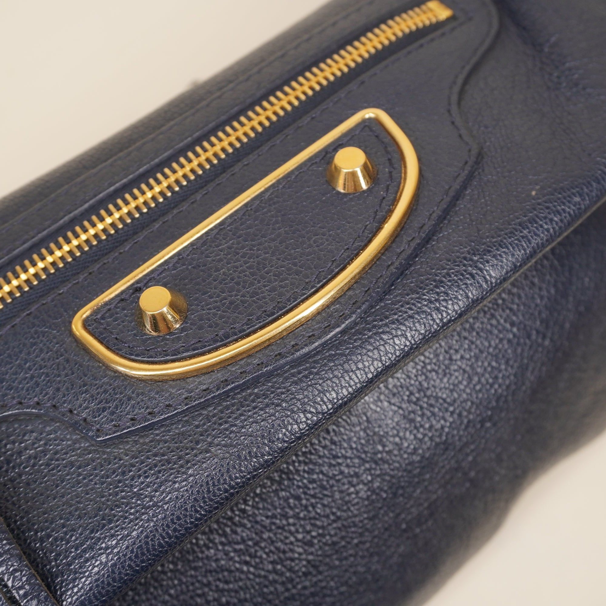 PRE-OWNED Classic Metallic Leather Navy Envelope Shoulder Bag