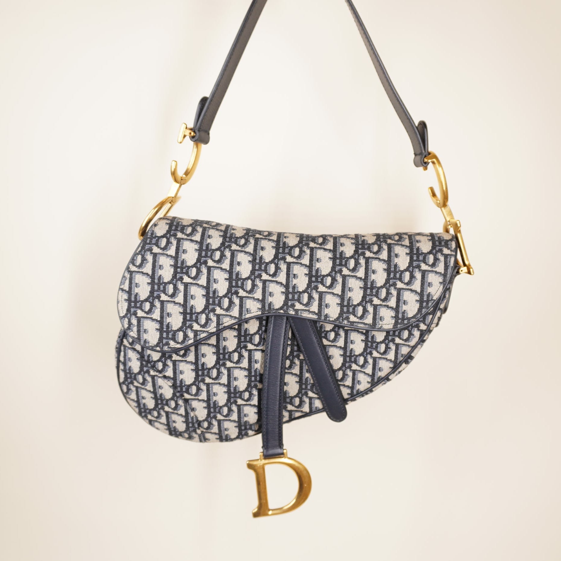 PRE-OWNED Navy Oblique Jacquard Saddle Shoulder Bag