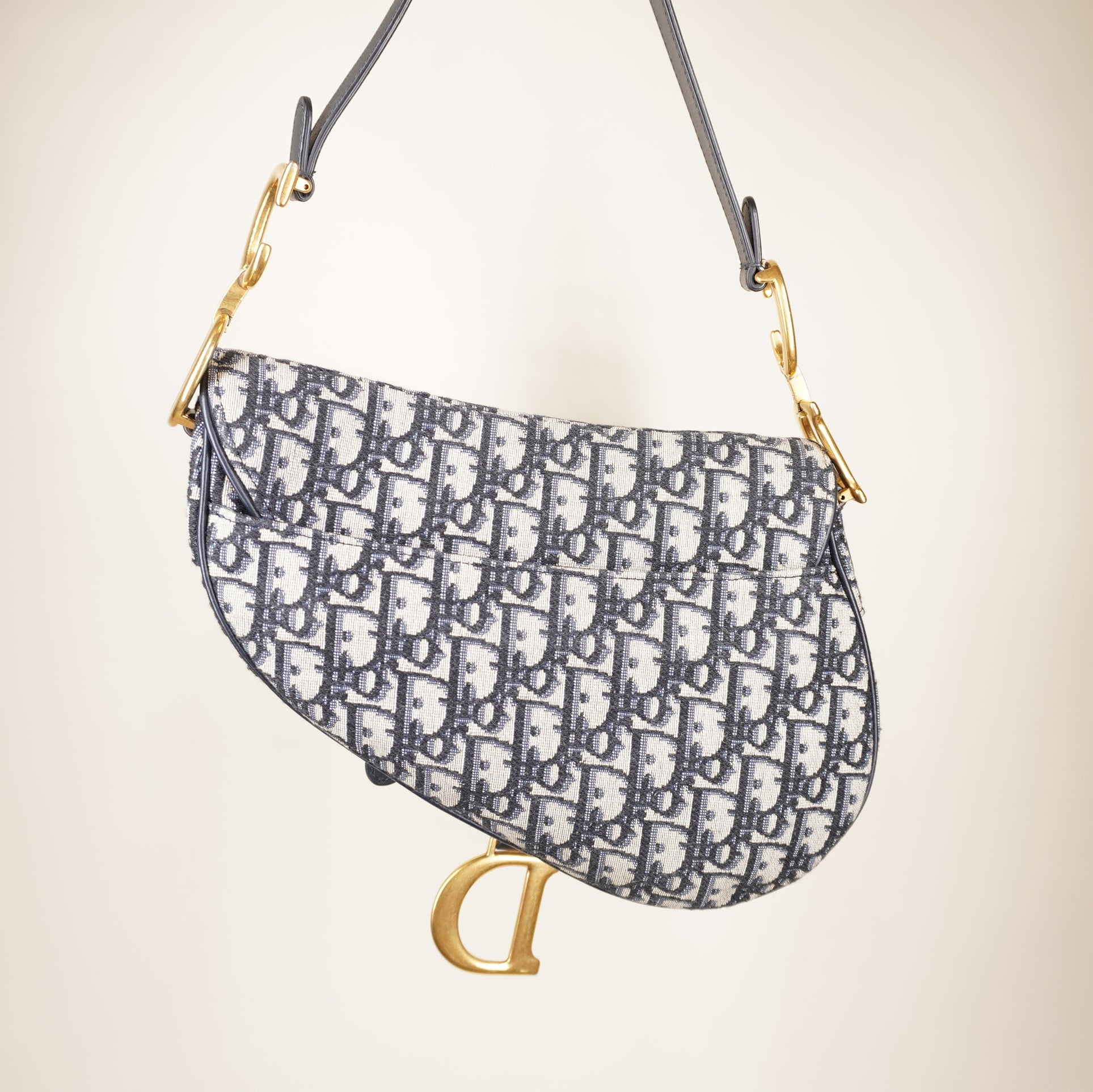 PRE-OWNED Navy Oblique Jacquard Saddle Shoulder Bag