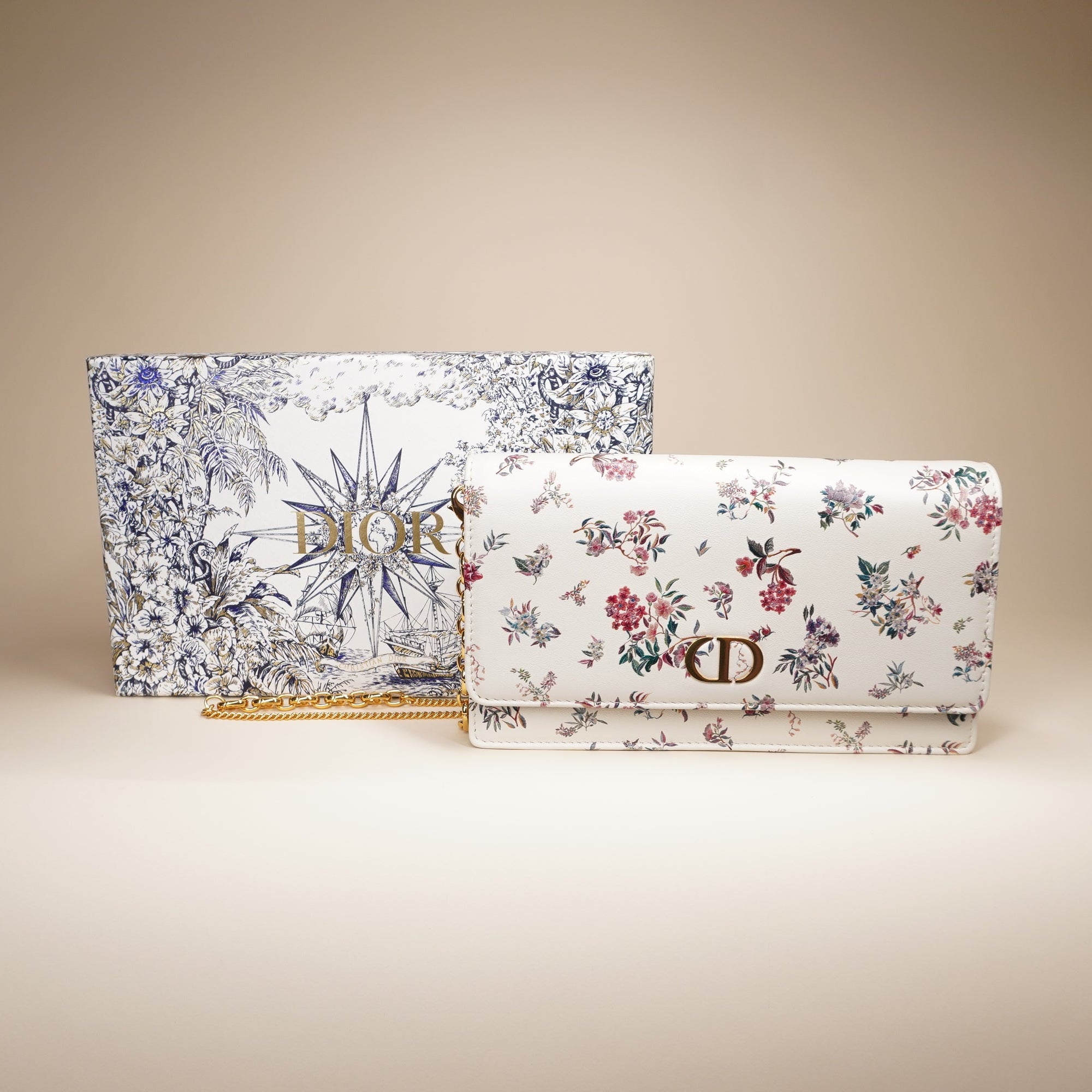 Caro Flower Print Leather Wallet On Chain 