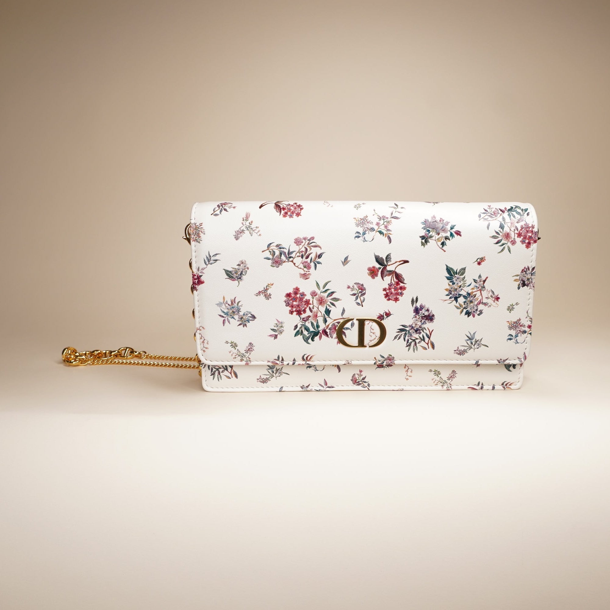 Caro Flower Print Leather Wallet On Chain 
