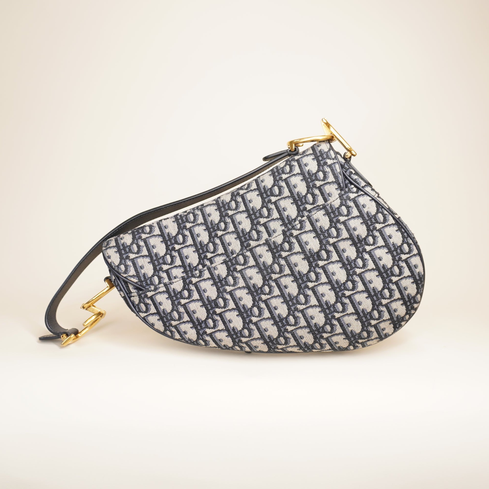 PRE-OWNED Navy Oblique Jacquard Saddle Shoulder Bag