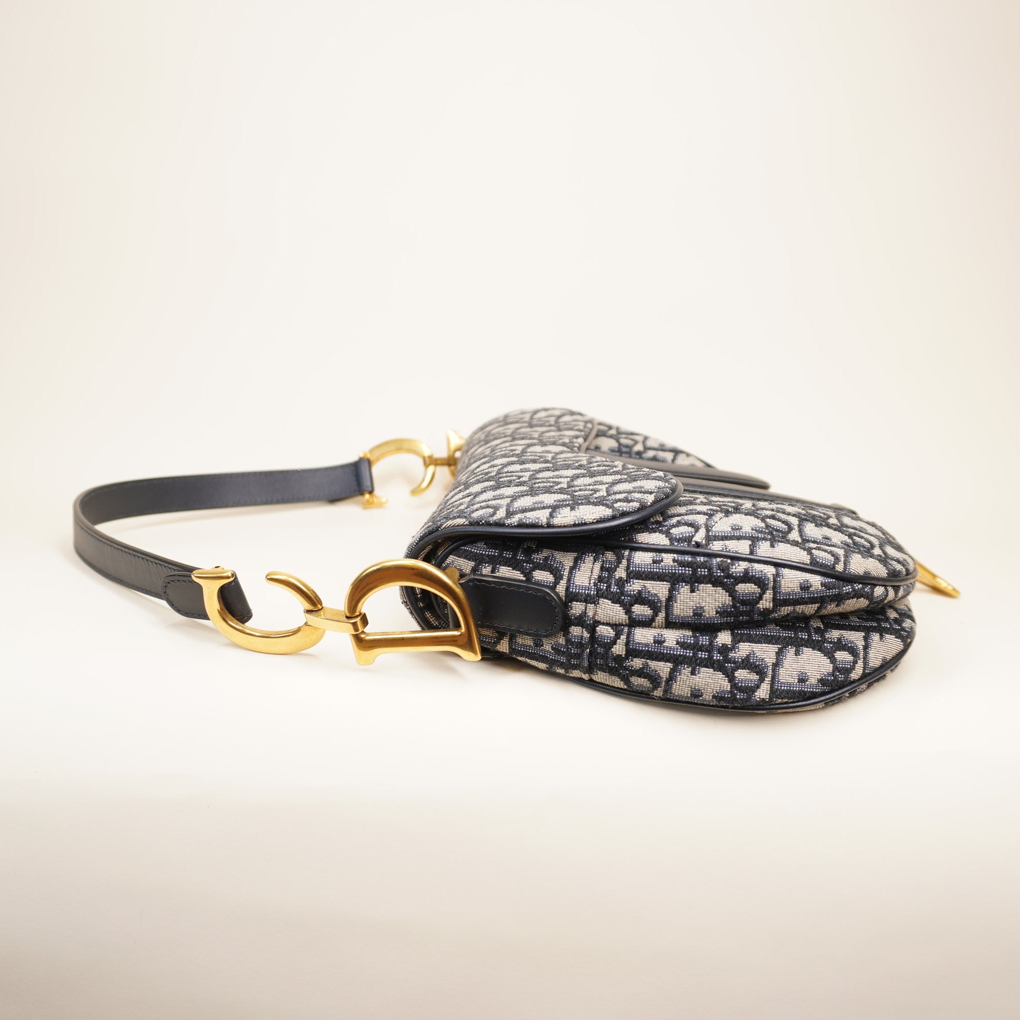 PRE-OWNED Navy Oblique Jacquard Saddle Shoulder Bag