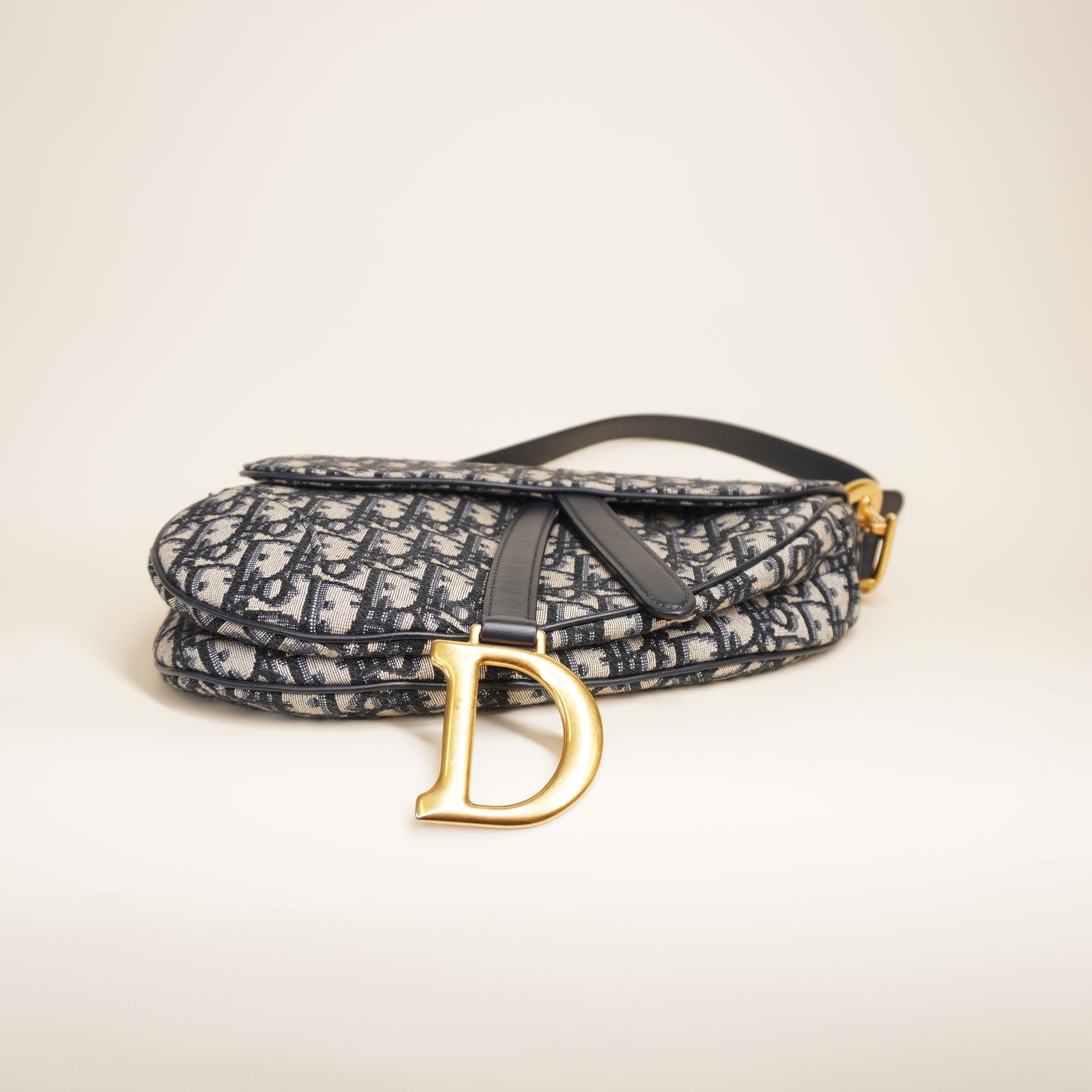 PRE-OWNED Navy Oblique Jacquard Saddle Shoulder Bag