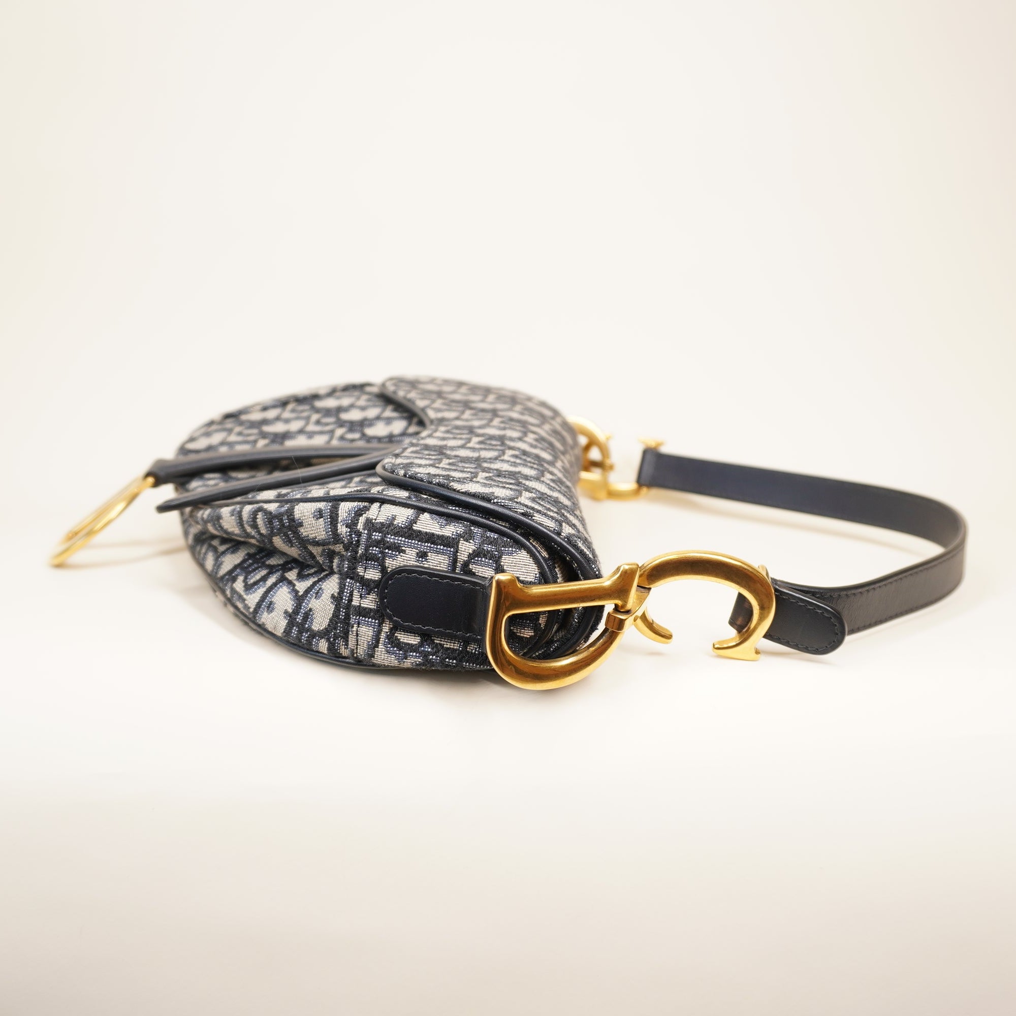 PRE-OWNED Navy Oblique Jacquard Saddle Shoulder Bag
