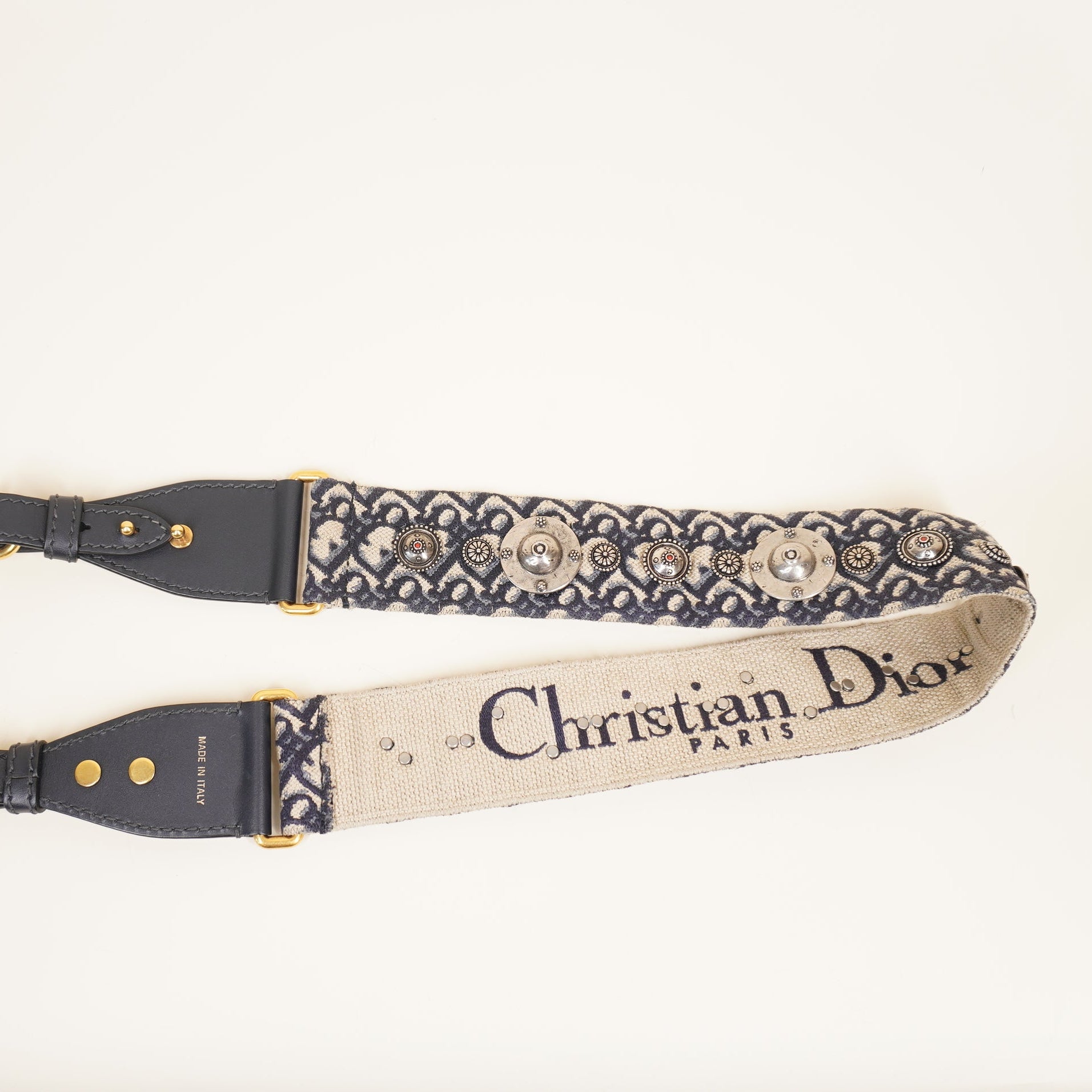 PRE-OWNED Navy Oblique Jacquard Saddle Shoulder Bag